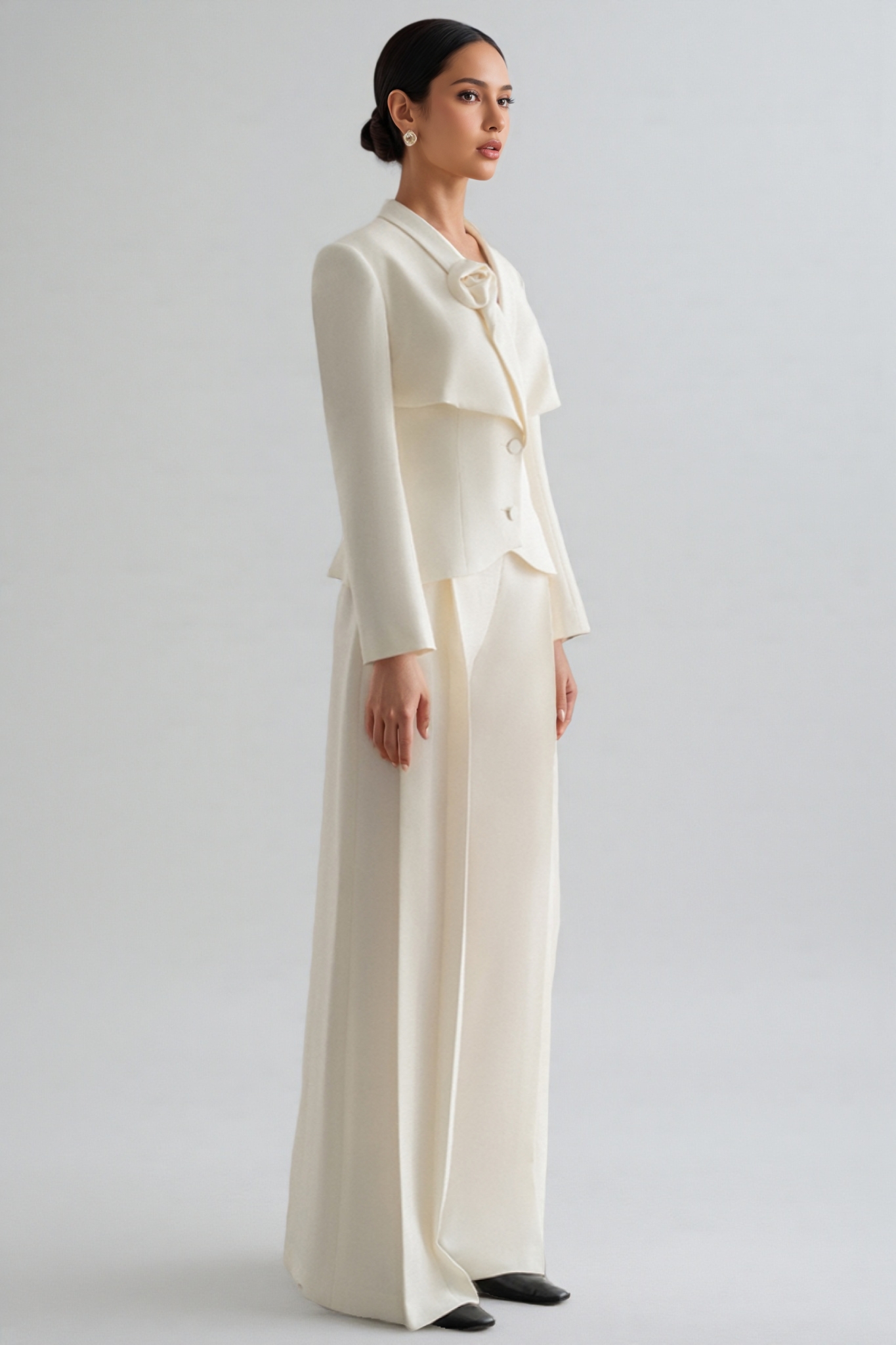 Fiorlk Beige 3D Flower Suit Two-Piece Set