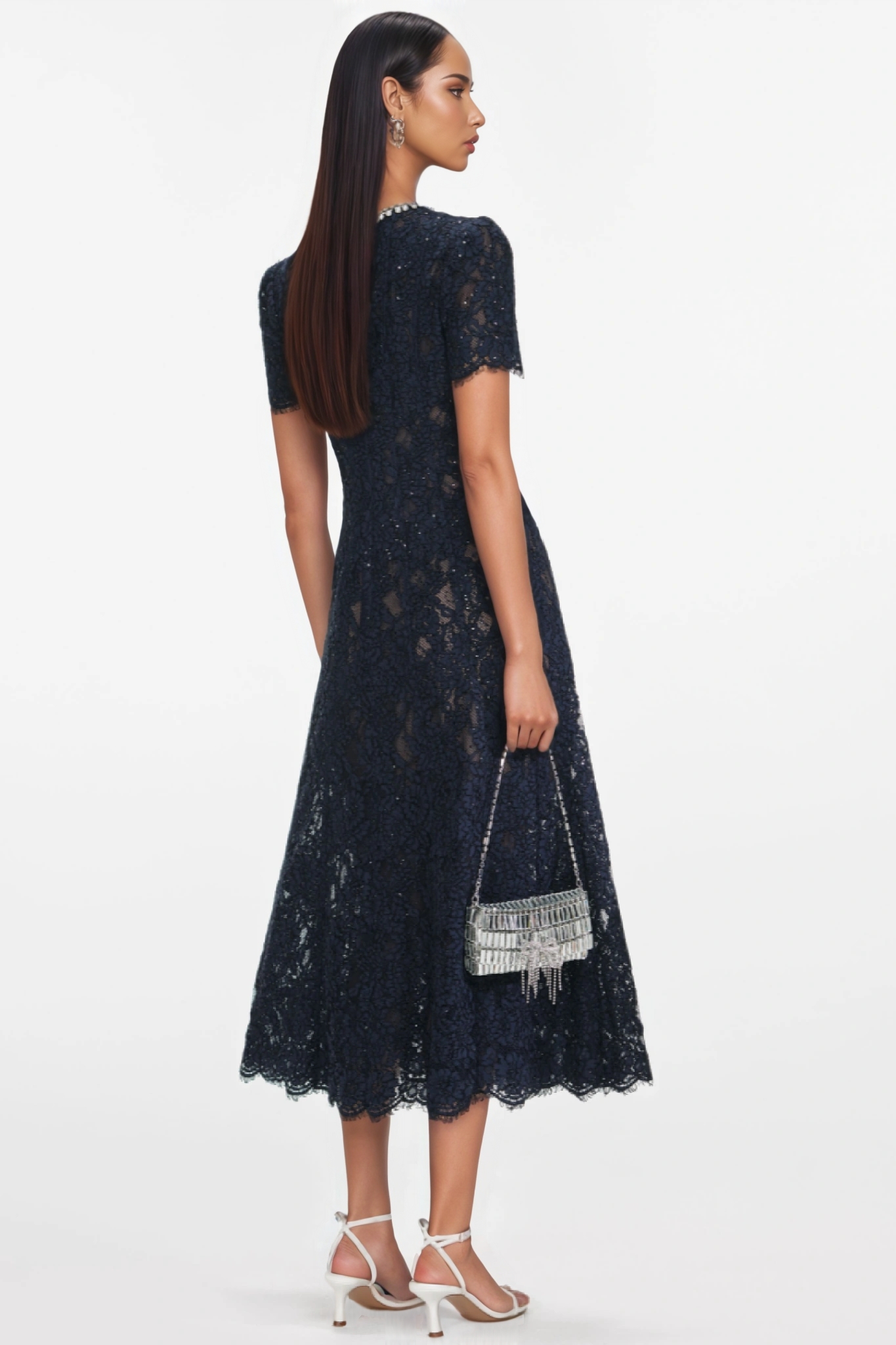 Merrit Navy Lace Embellished Midi Dress