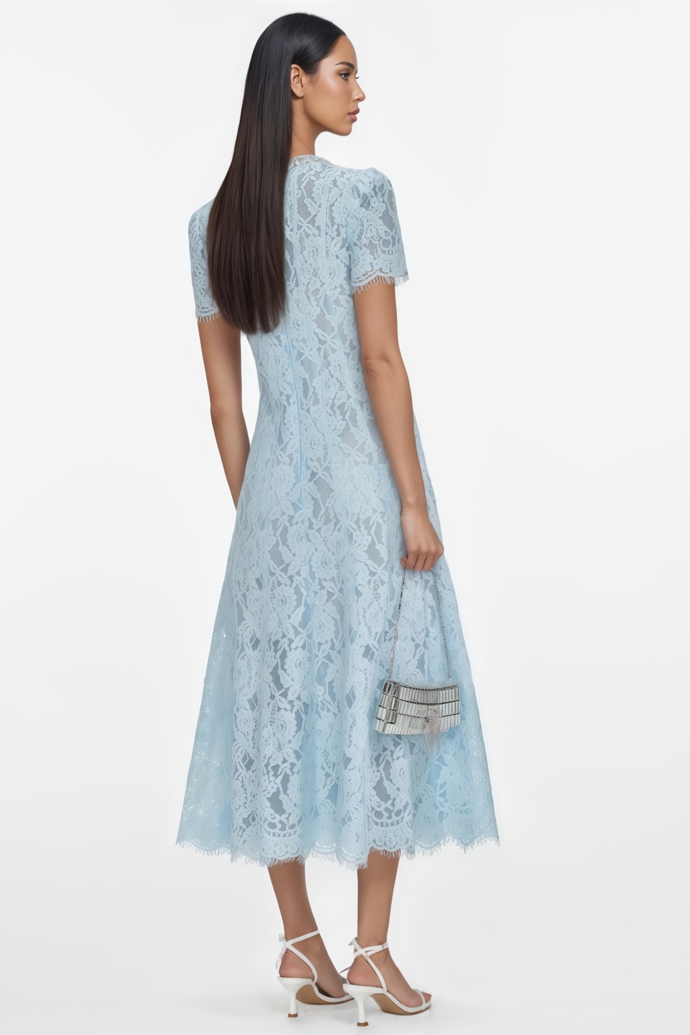 Locia Blue Lace Embellished Midi Dress