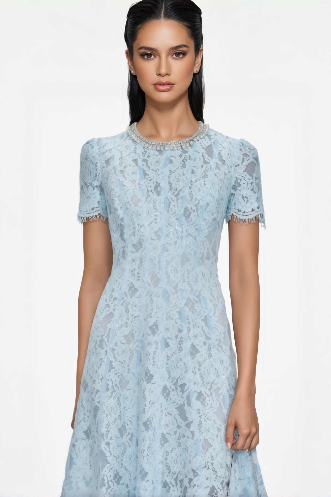 Locia Blue Lace Embellished Midi Dress