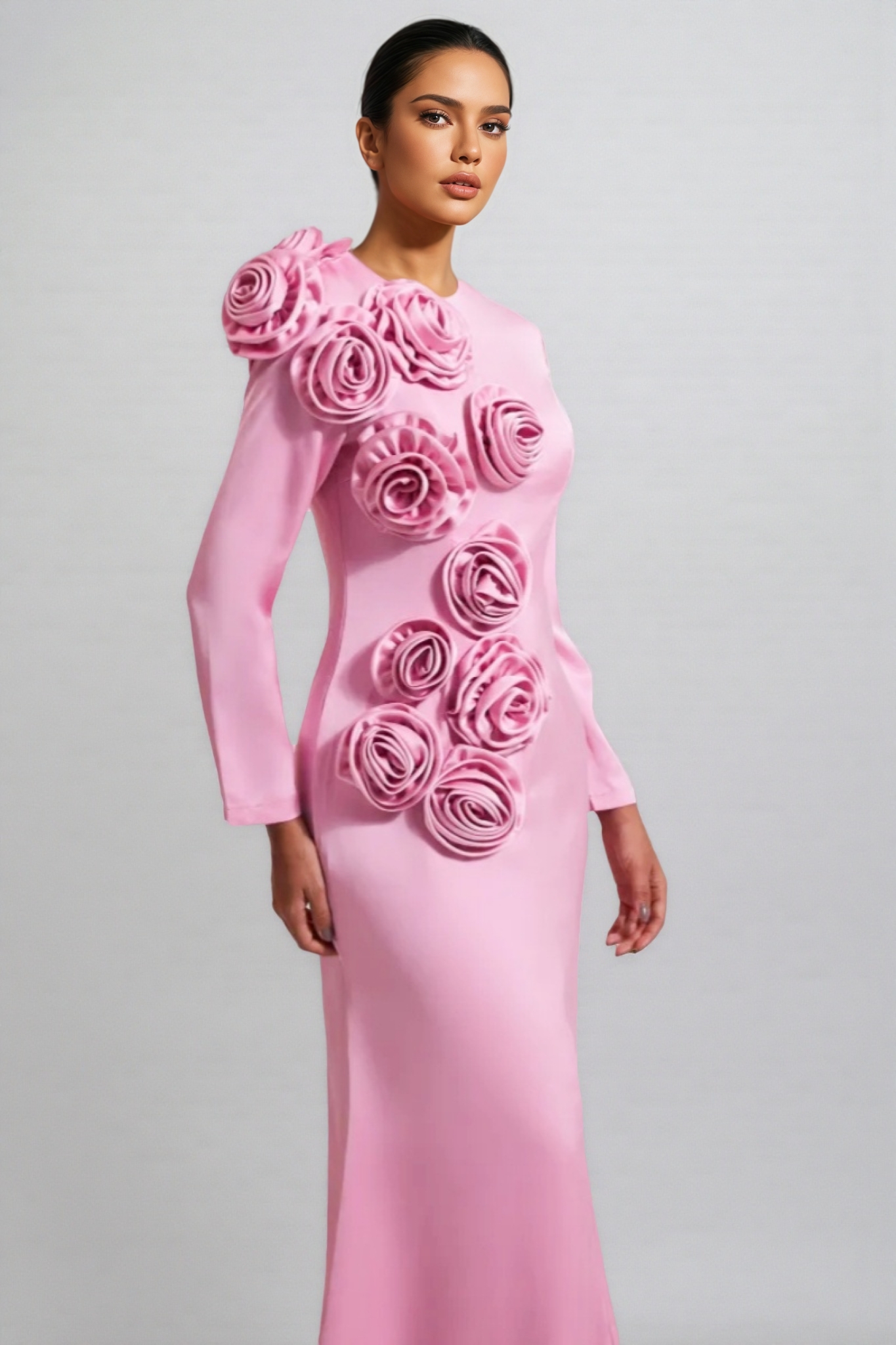 Samala 3D Floral Satin Maxi Dress