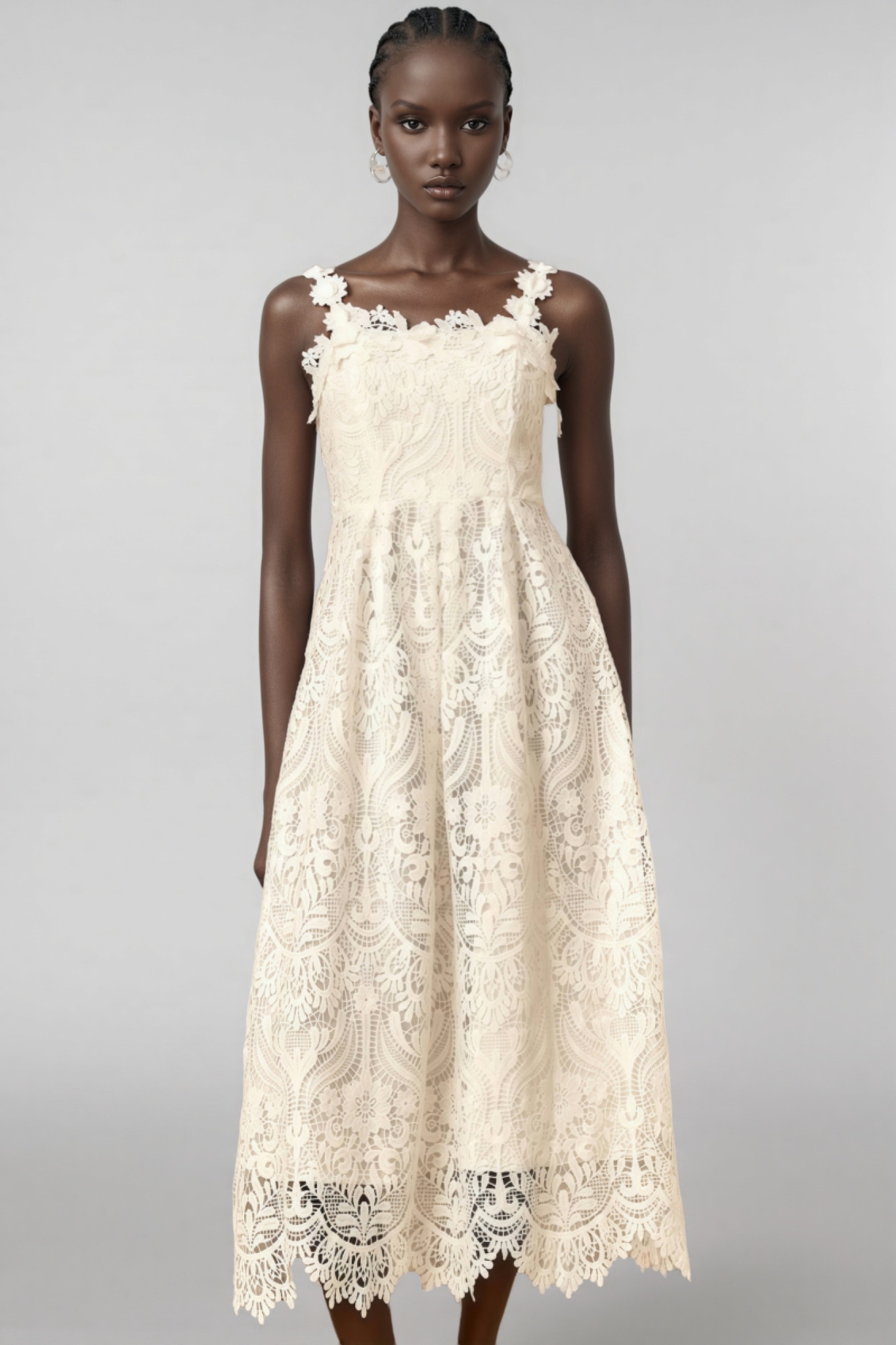 Harlin White Floral Lace Maxi Dress