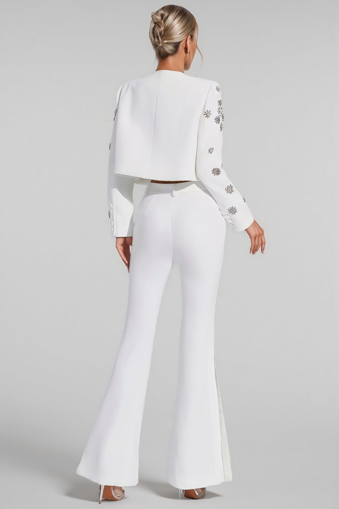 Ravrd White Crystal Pearl Blazer Set