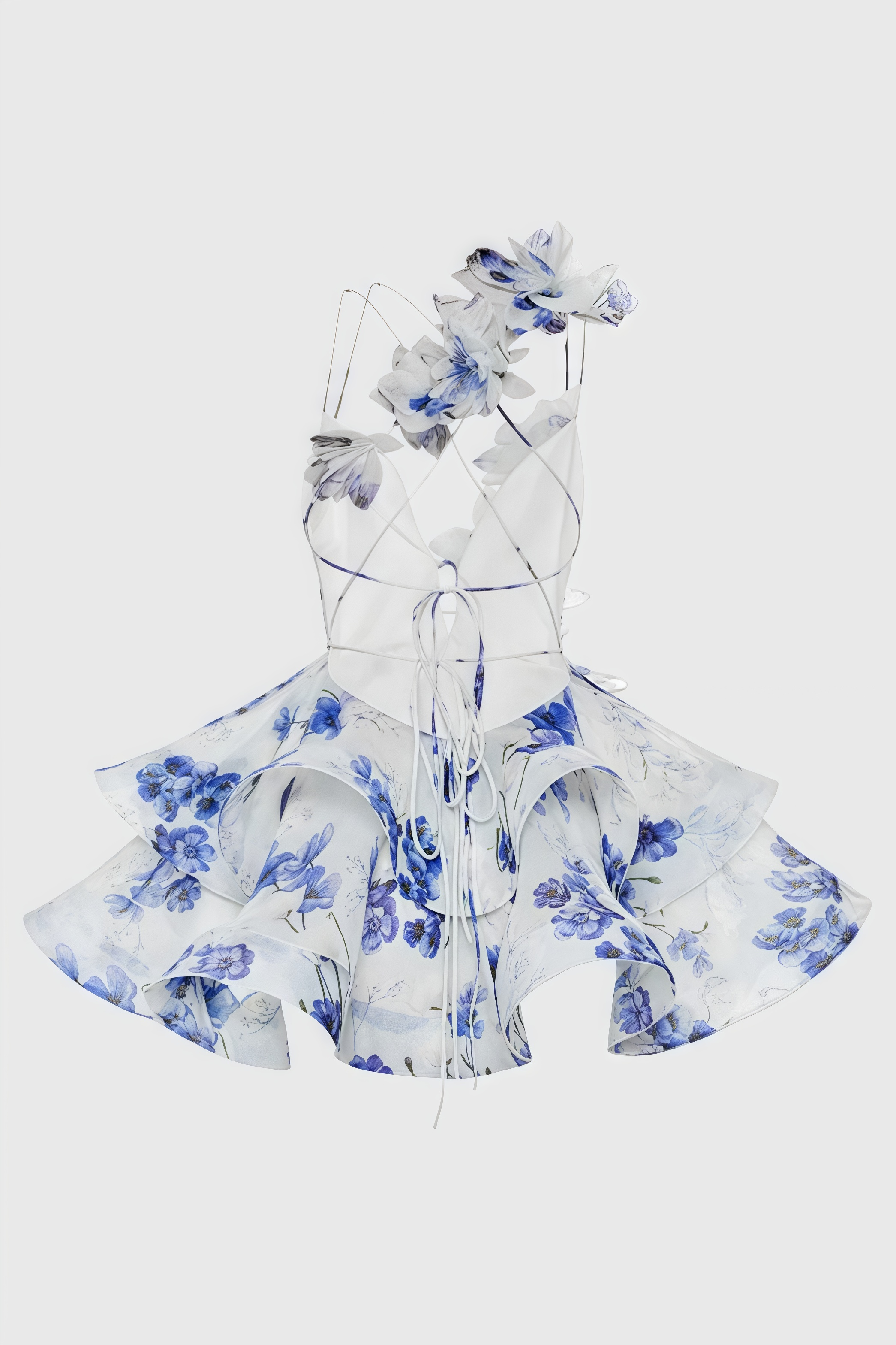 Isaafe Blue Backless Printed Mini Dress