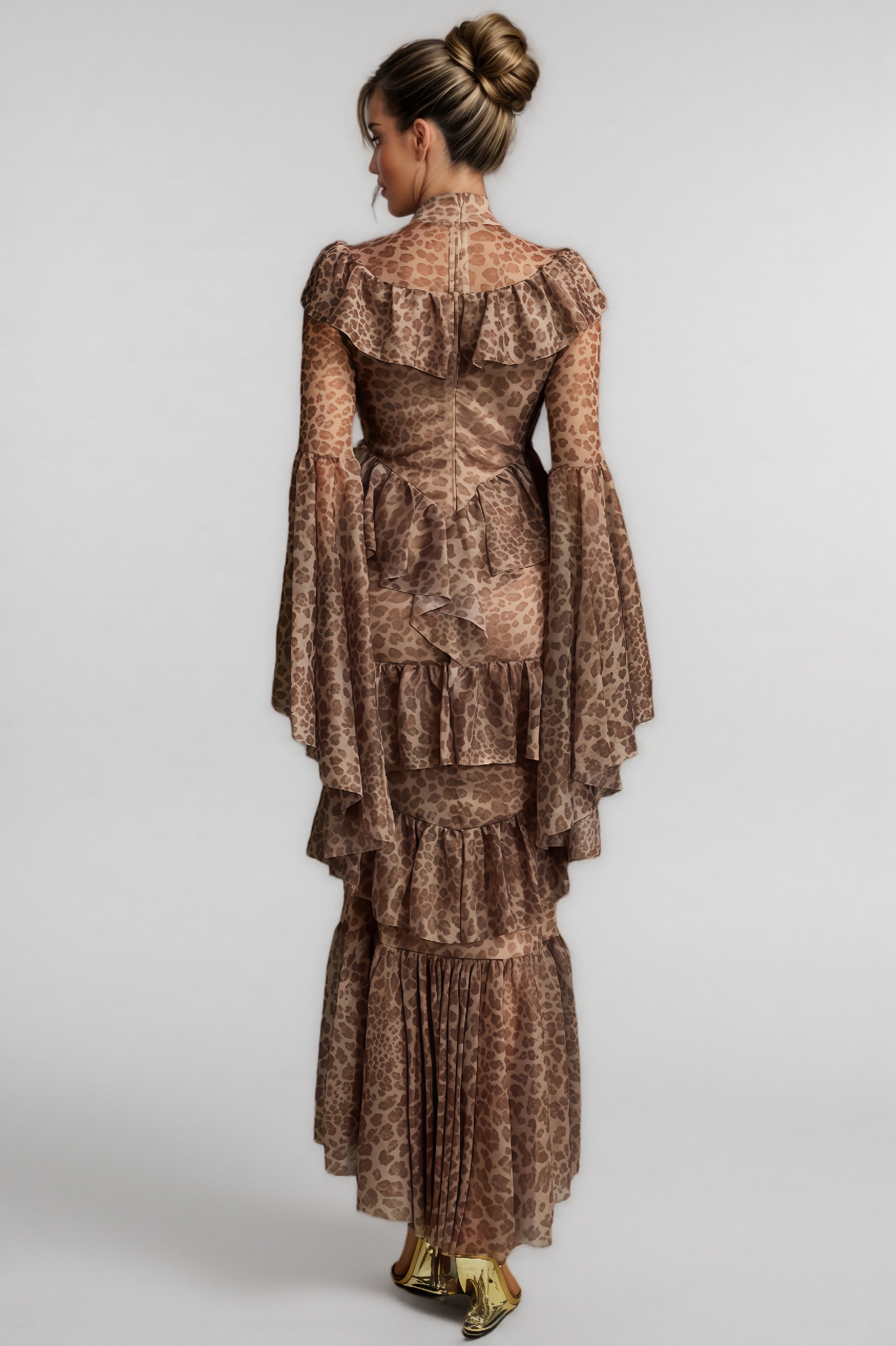 Kiera Bell Sleeve Leopard Midi Dress