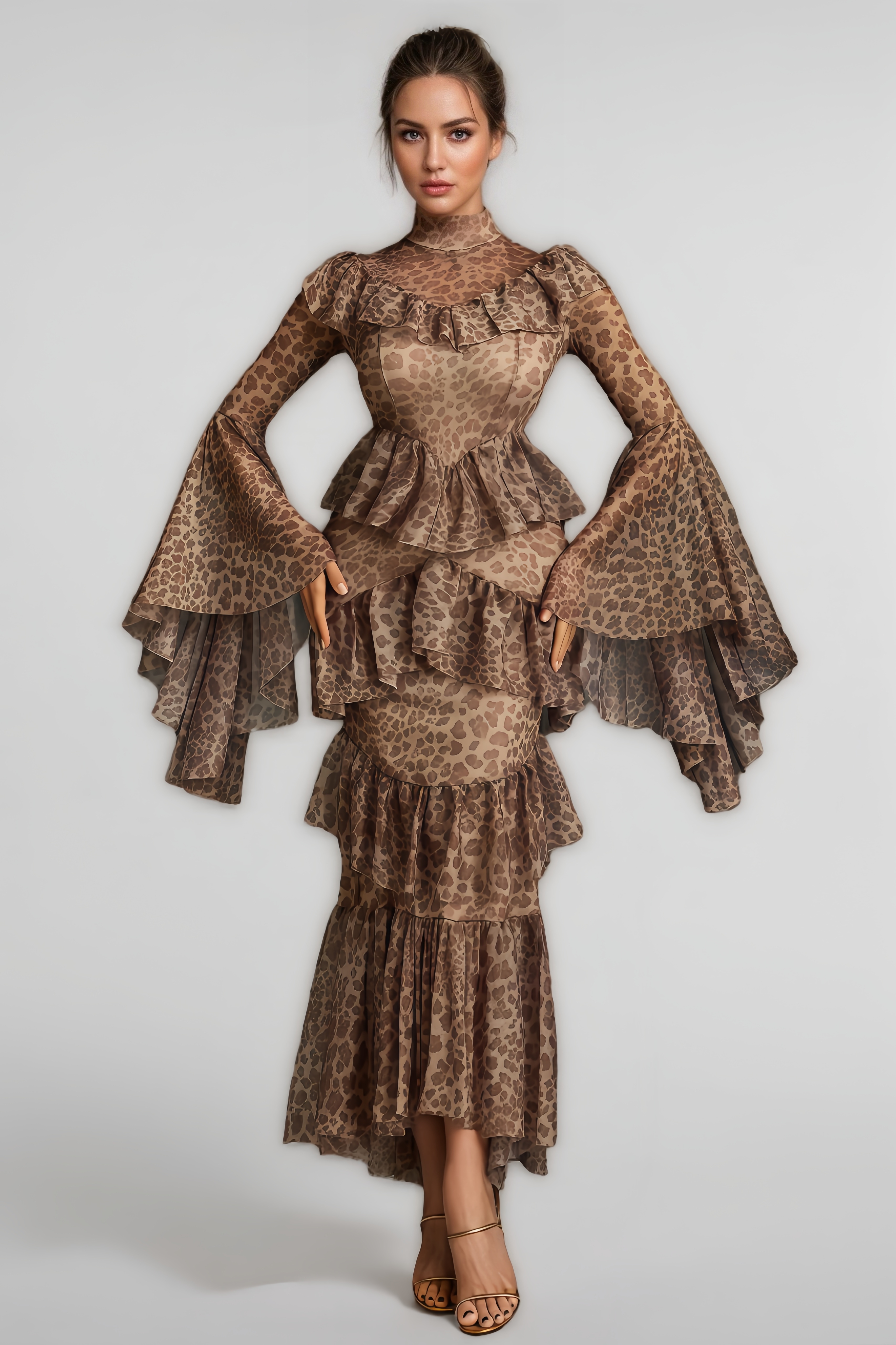 Kiera Bell Sleeve Leopard Midi Dress