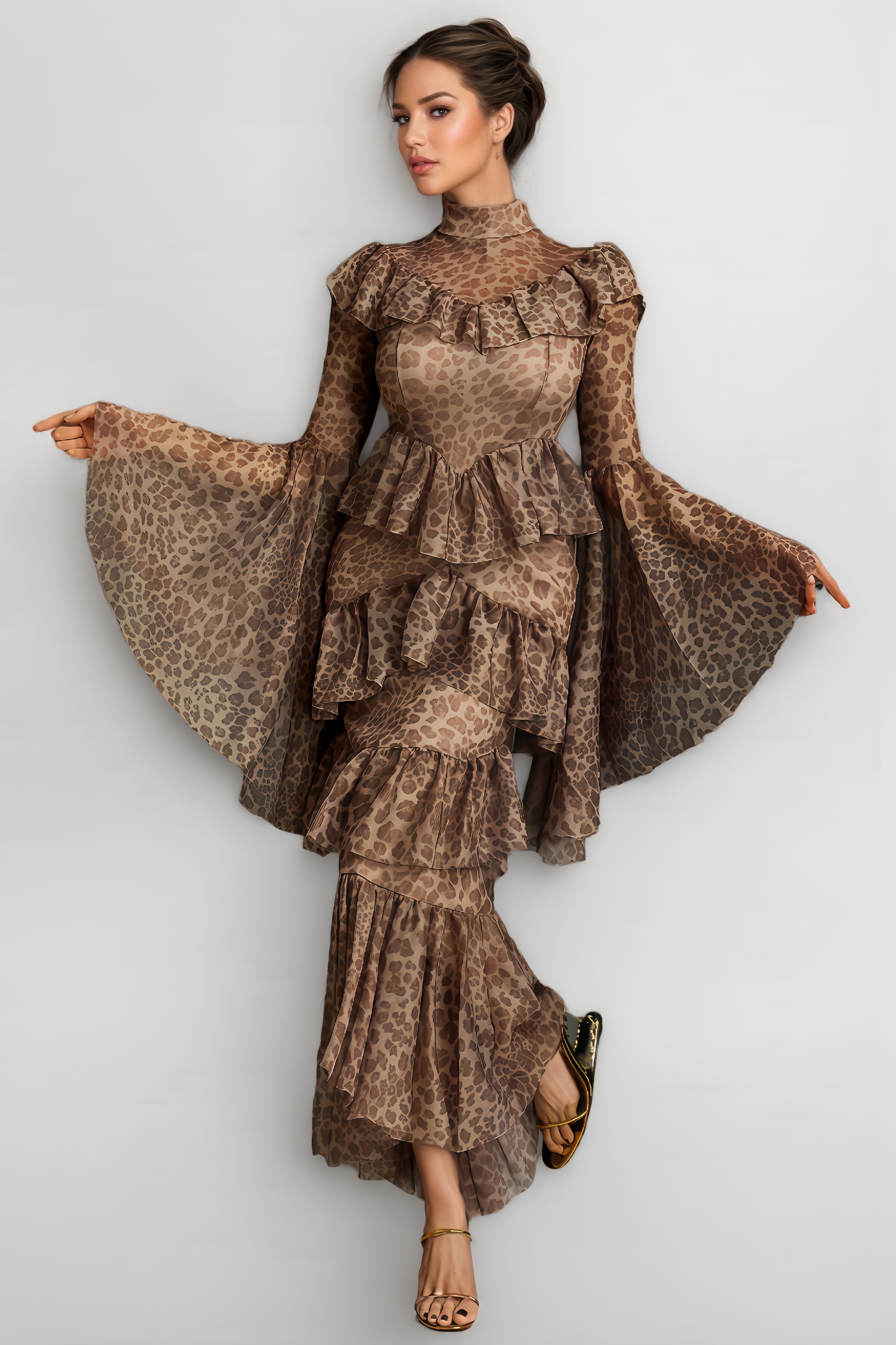 Kiera Bell Sleeve Leopard Midi Dress