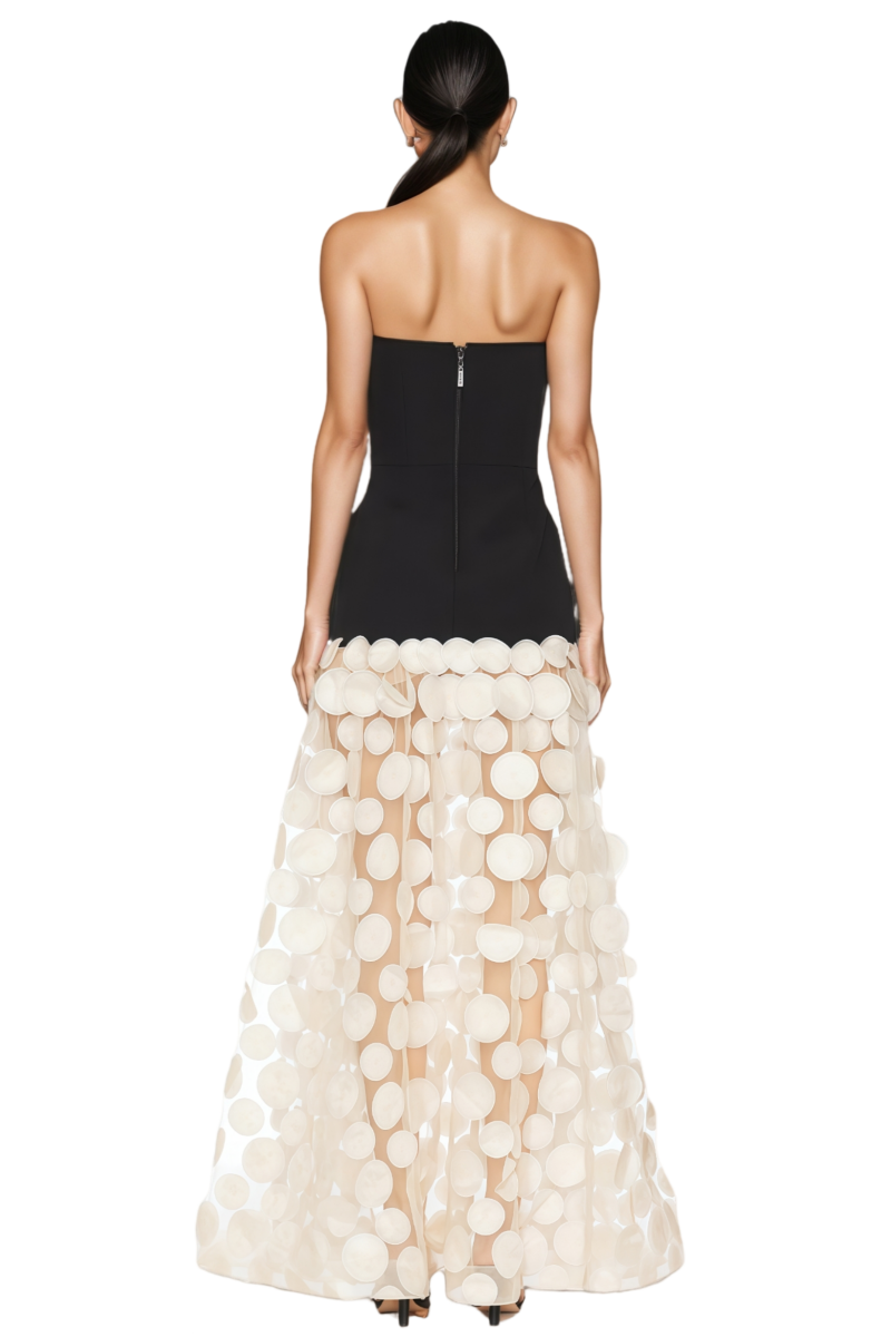 Eryxar Beige Polka Dot Mesh Maxi Dress