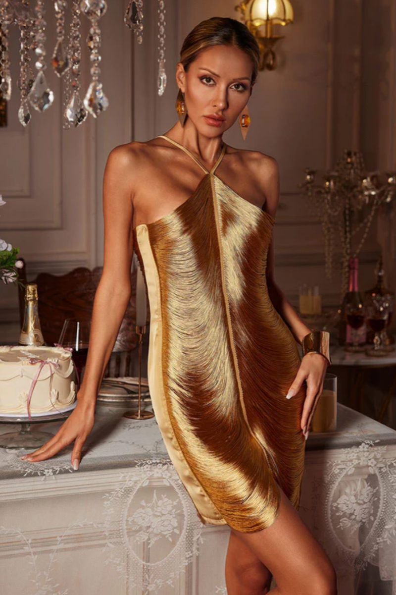 Hilda Halterneck Fringe Mini Dress