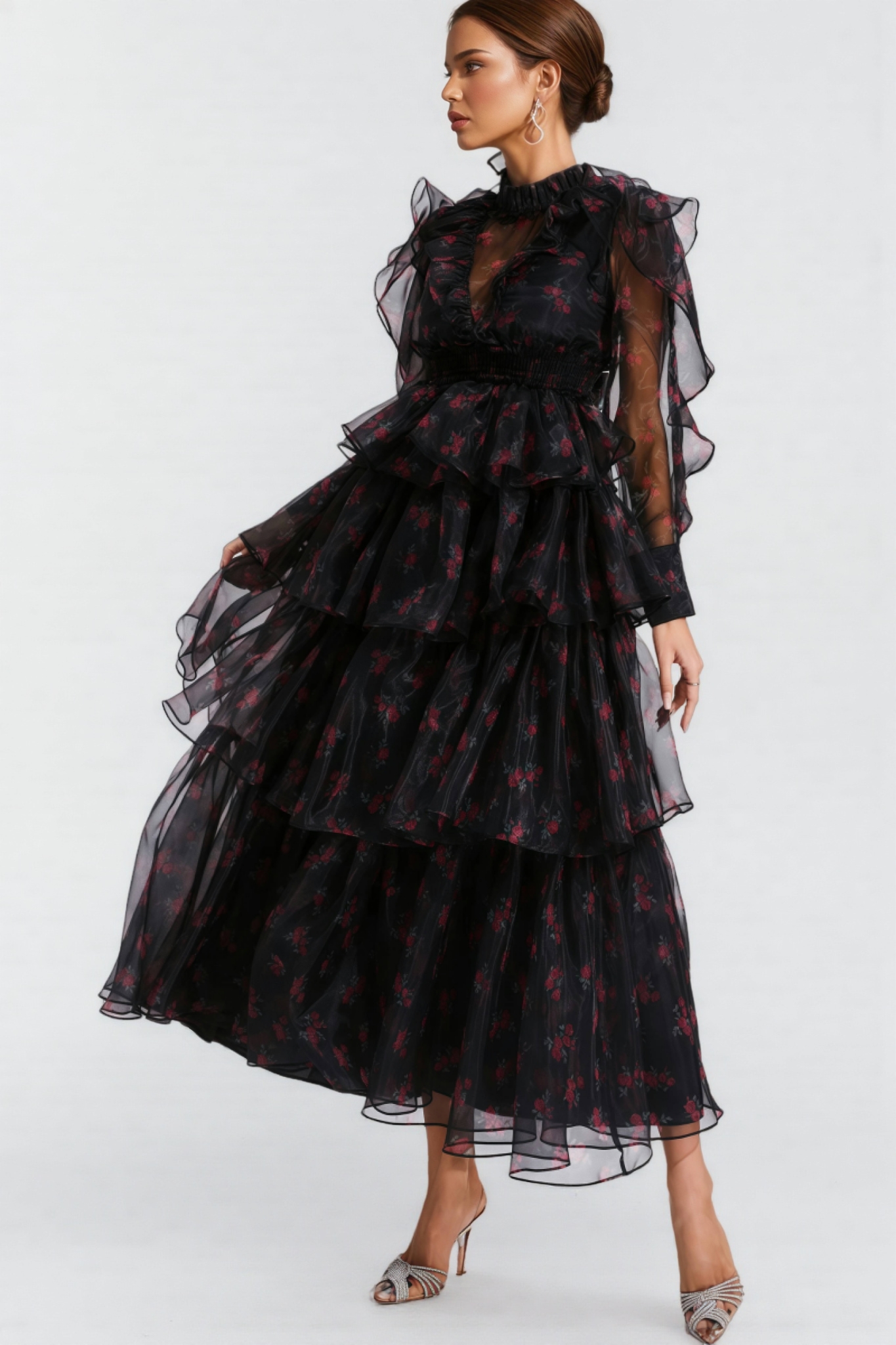 Ellarv Black Crushed Mesh Maxi Dress