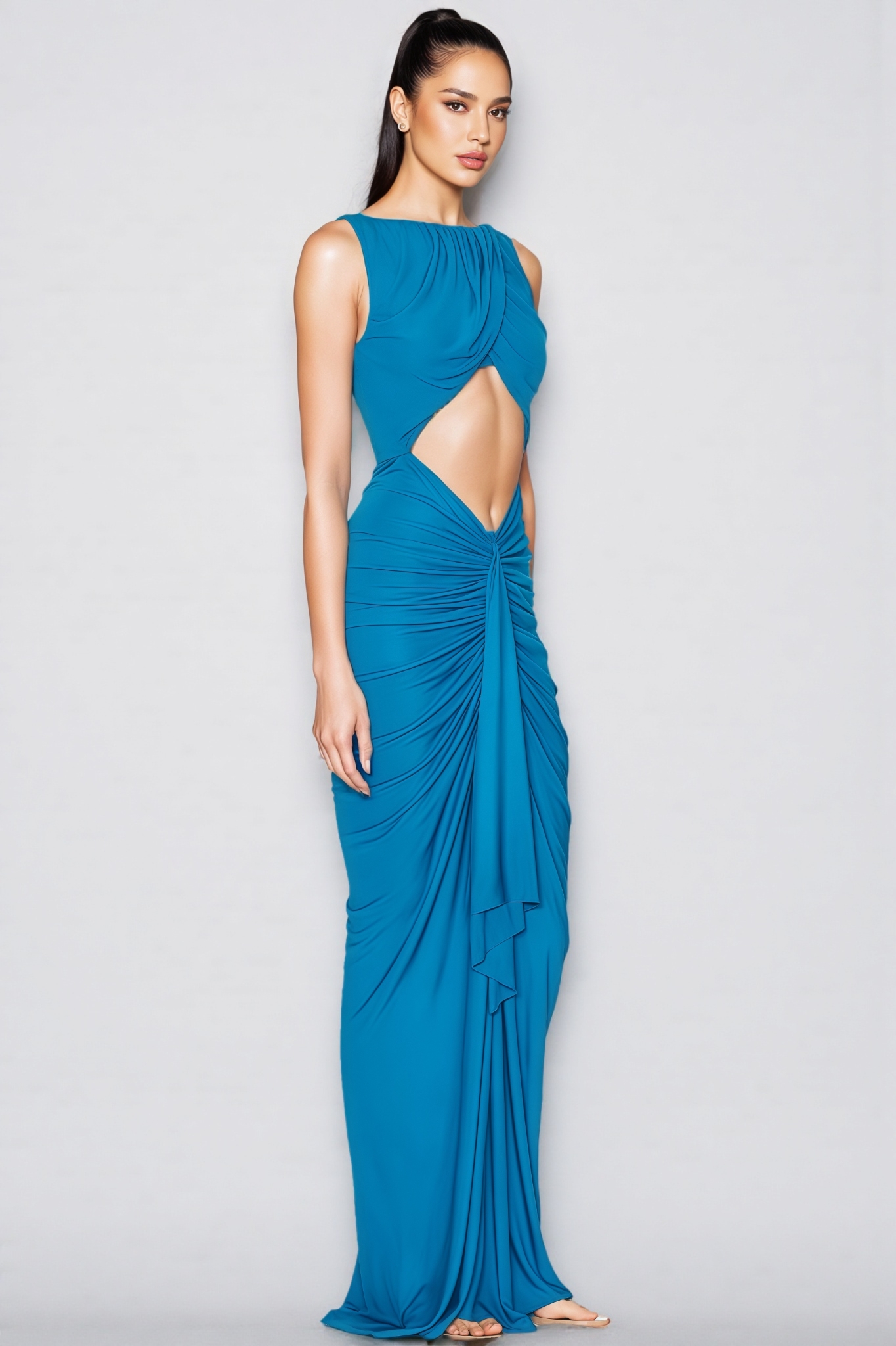 Viviana Blue Openwork Maxi Dress