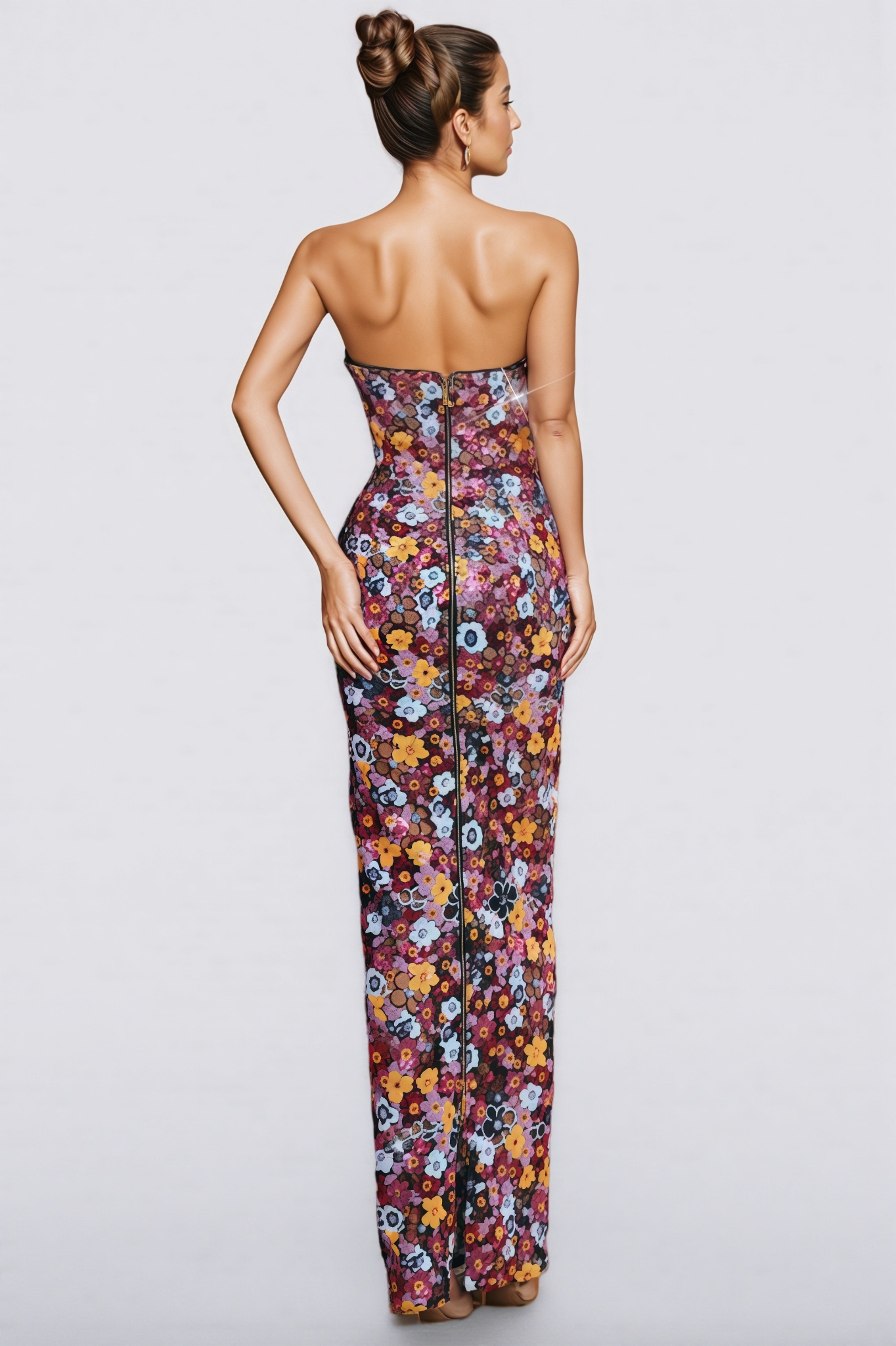 Duskel Strapless Flower Sequin Maxi Dress