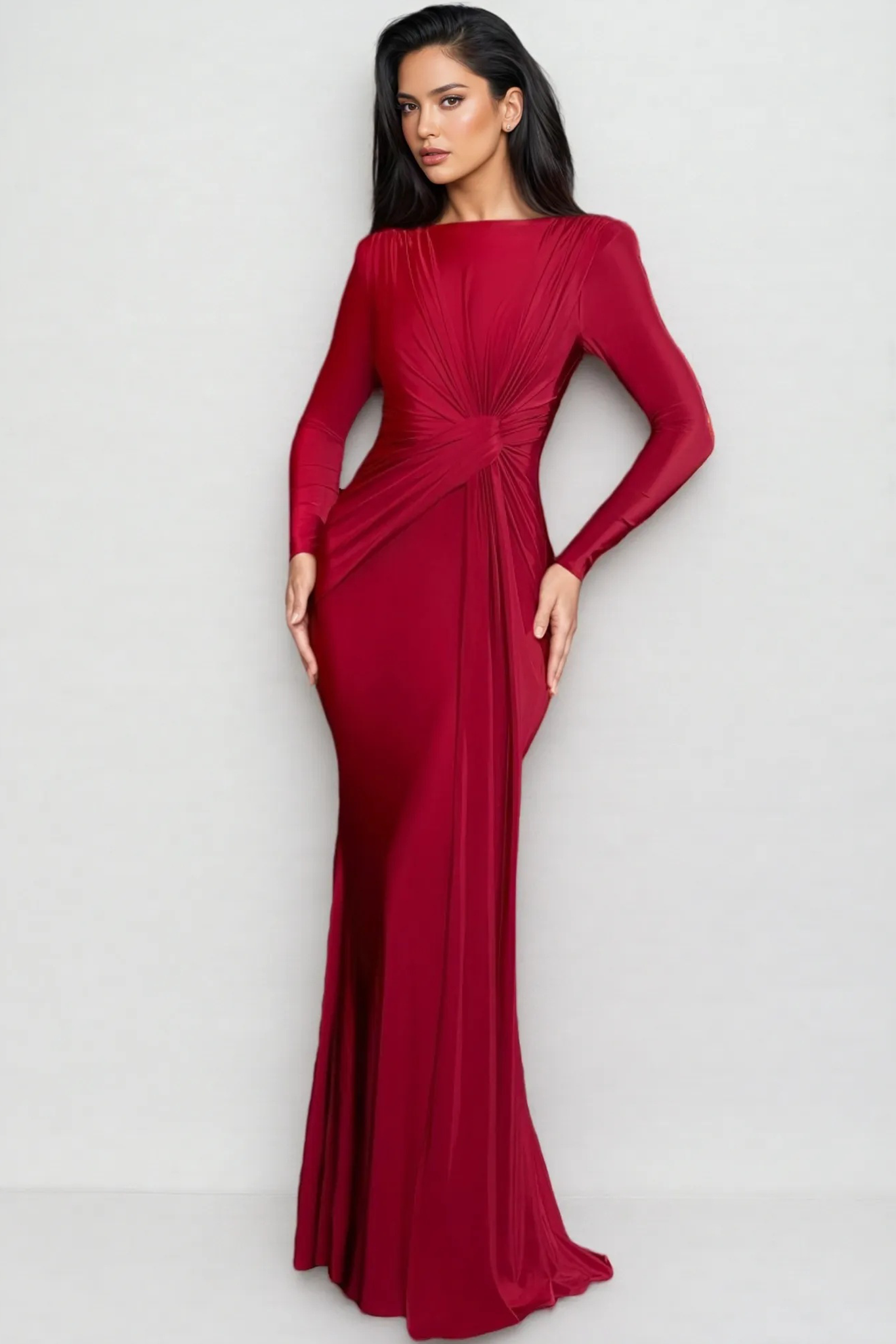 Caya Pure Red Pleated Maxi Dress