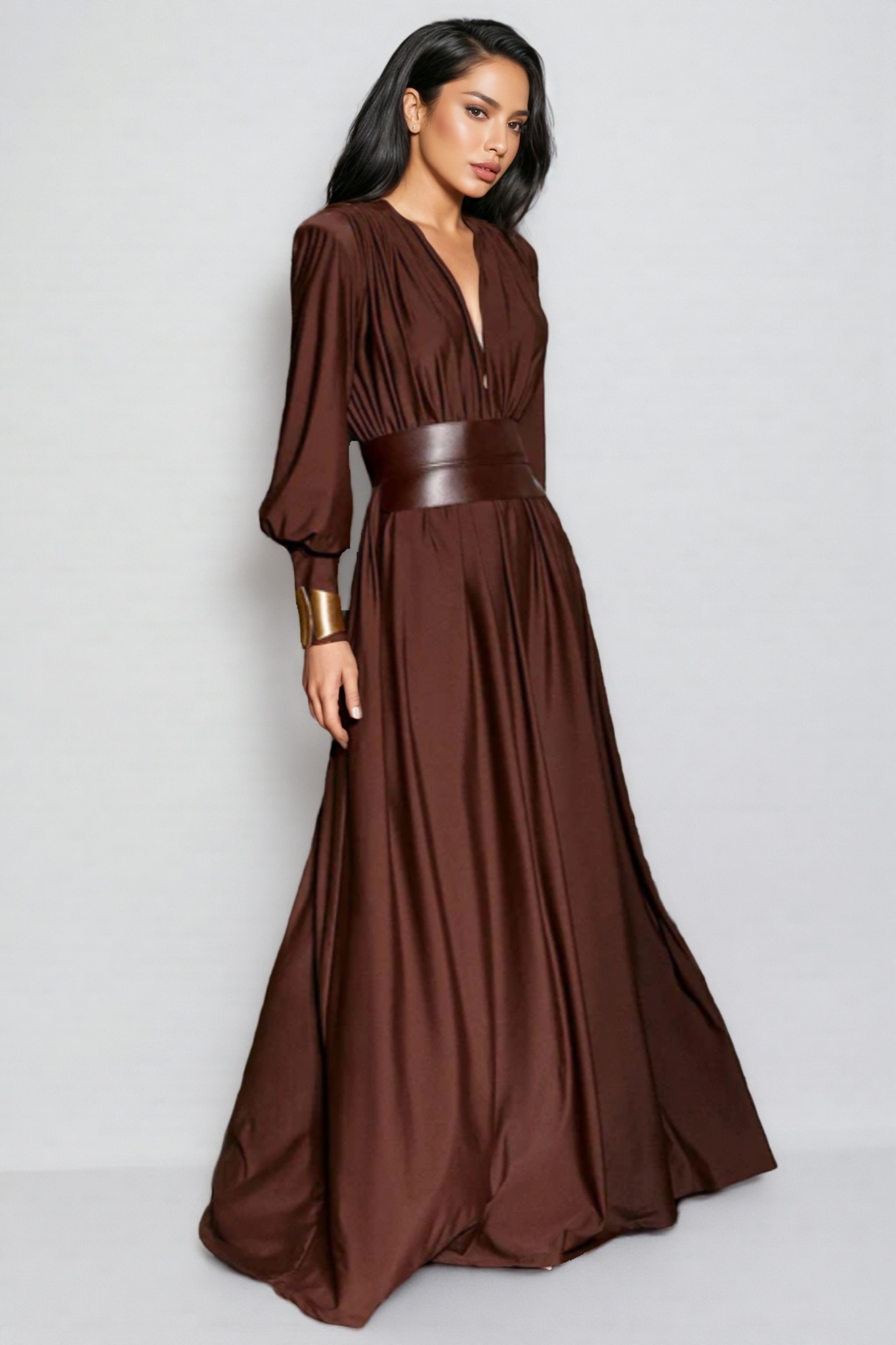 Alma Brown Long Sleeve Maxi Dress