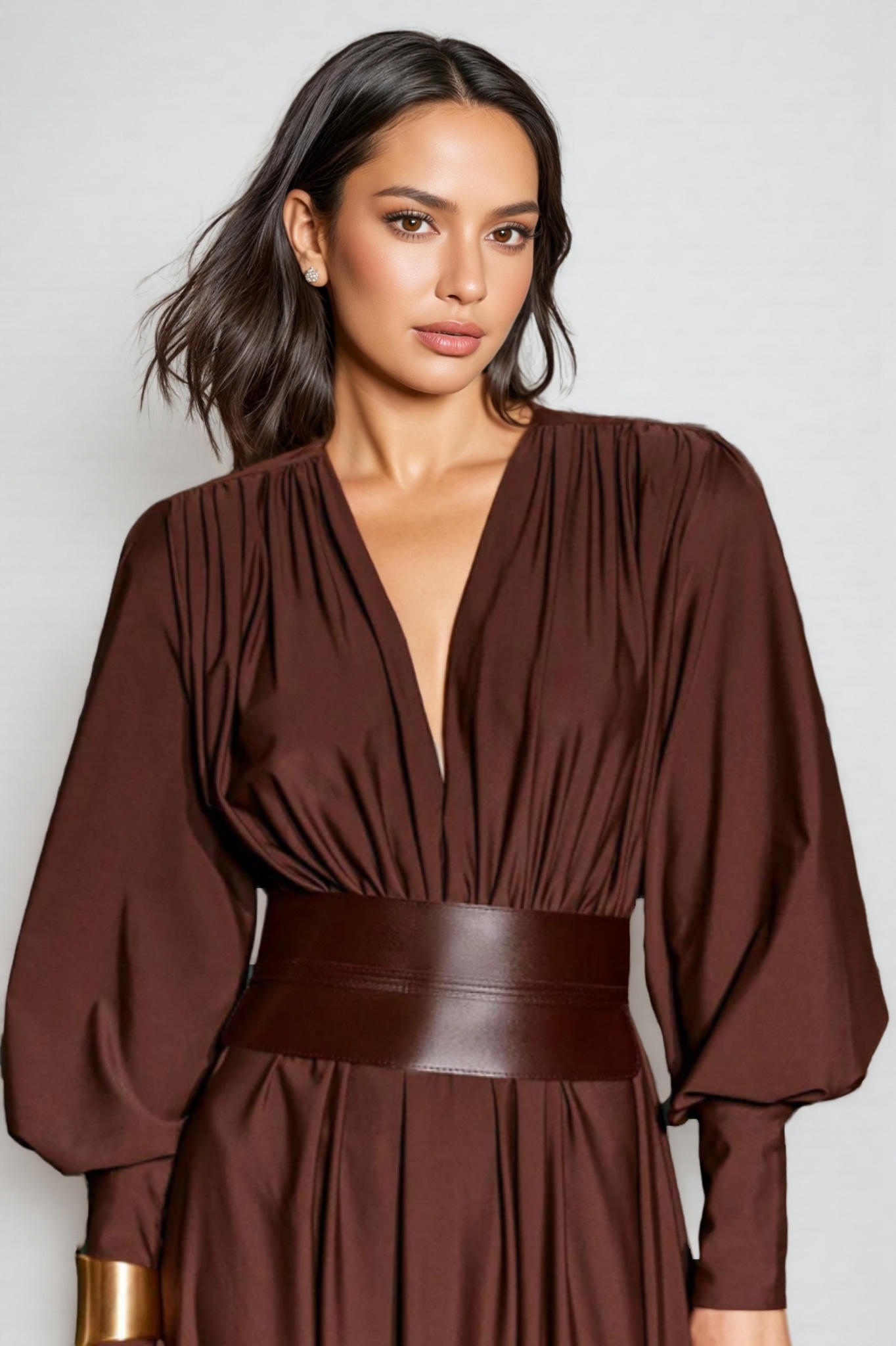 Alma Brown Long Sleeve Maxi Dress