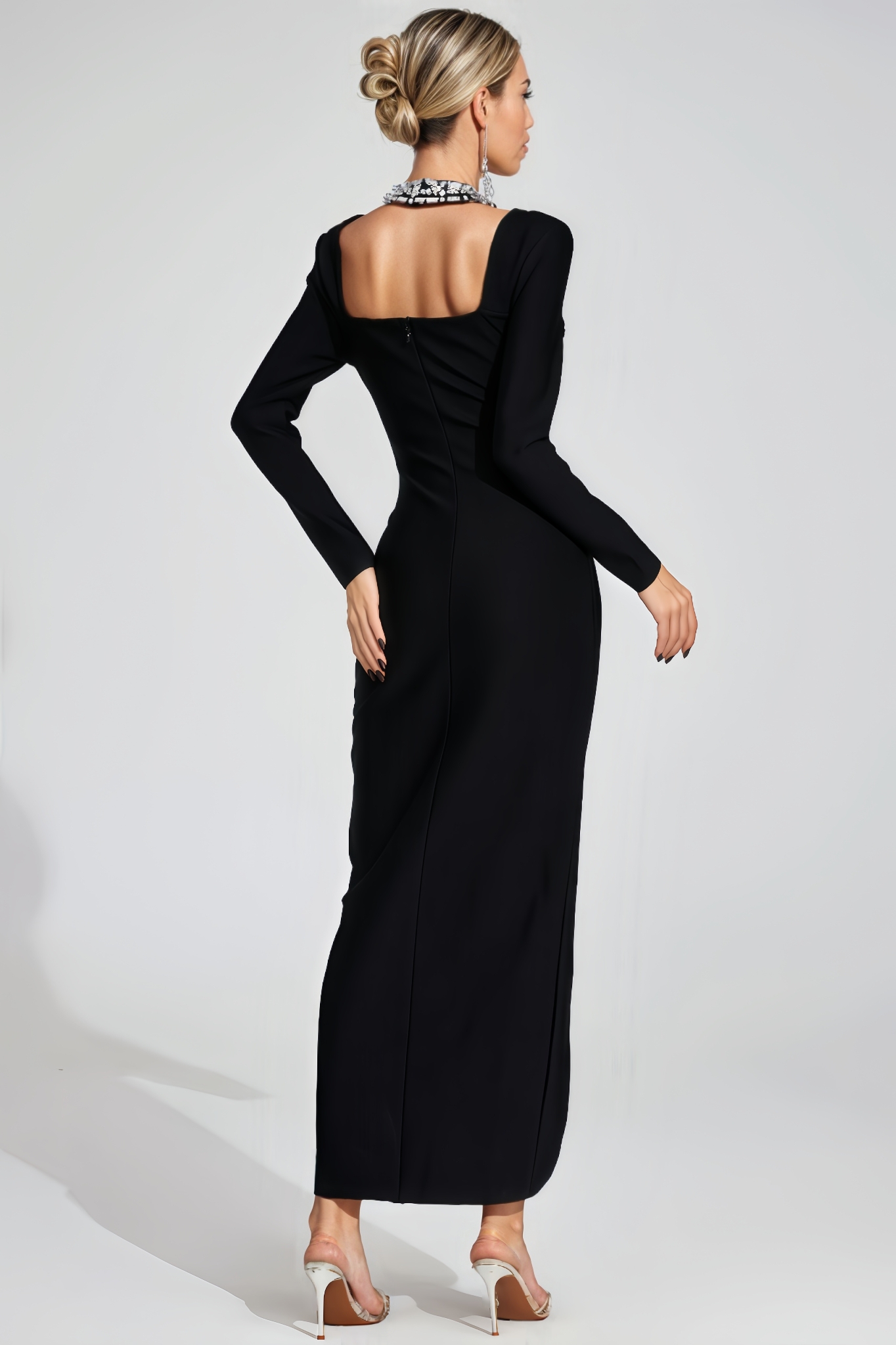 Ela Black Diamond Halter Maxi Dress