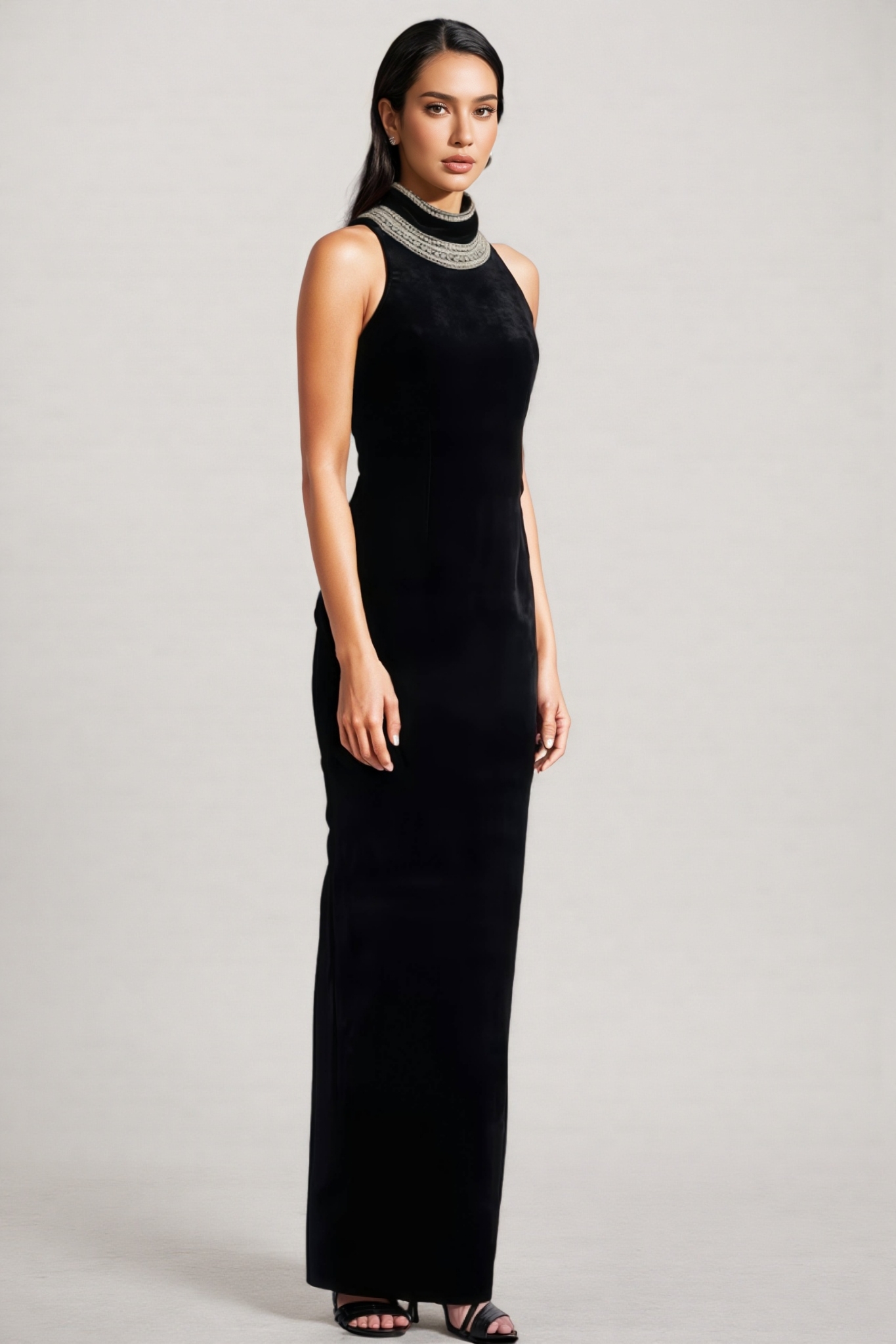 Islasd Beaded Backless Maxi Dress