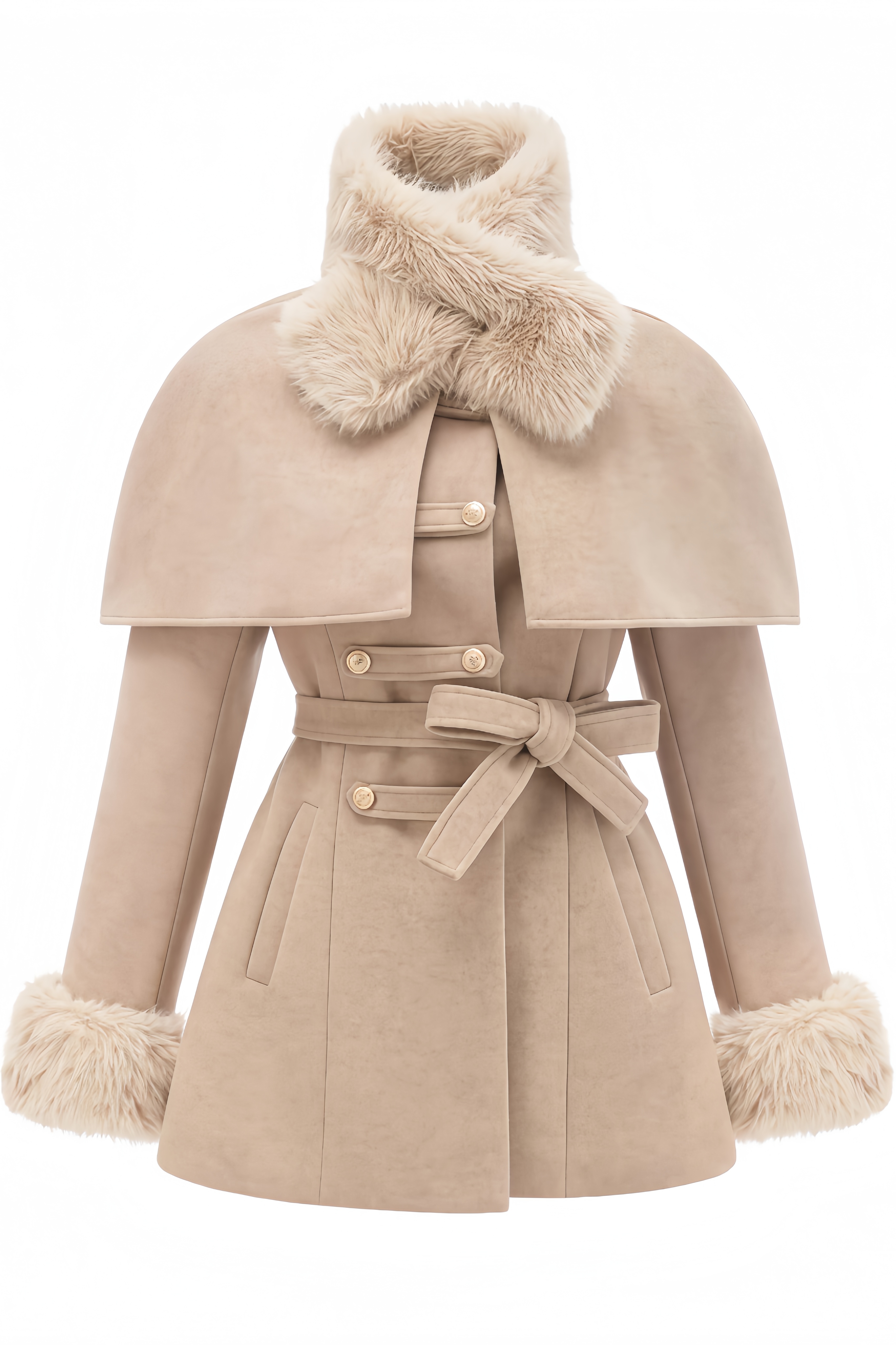 Detachable-Cape Faux-Fur Mini Dress