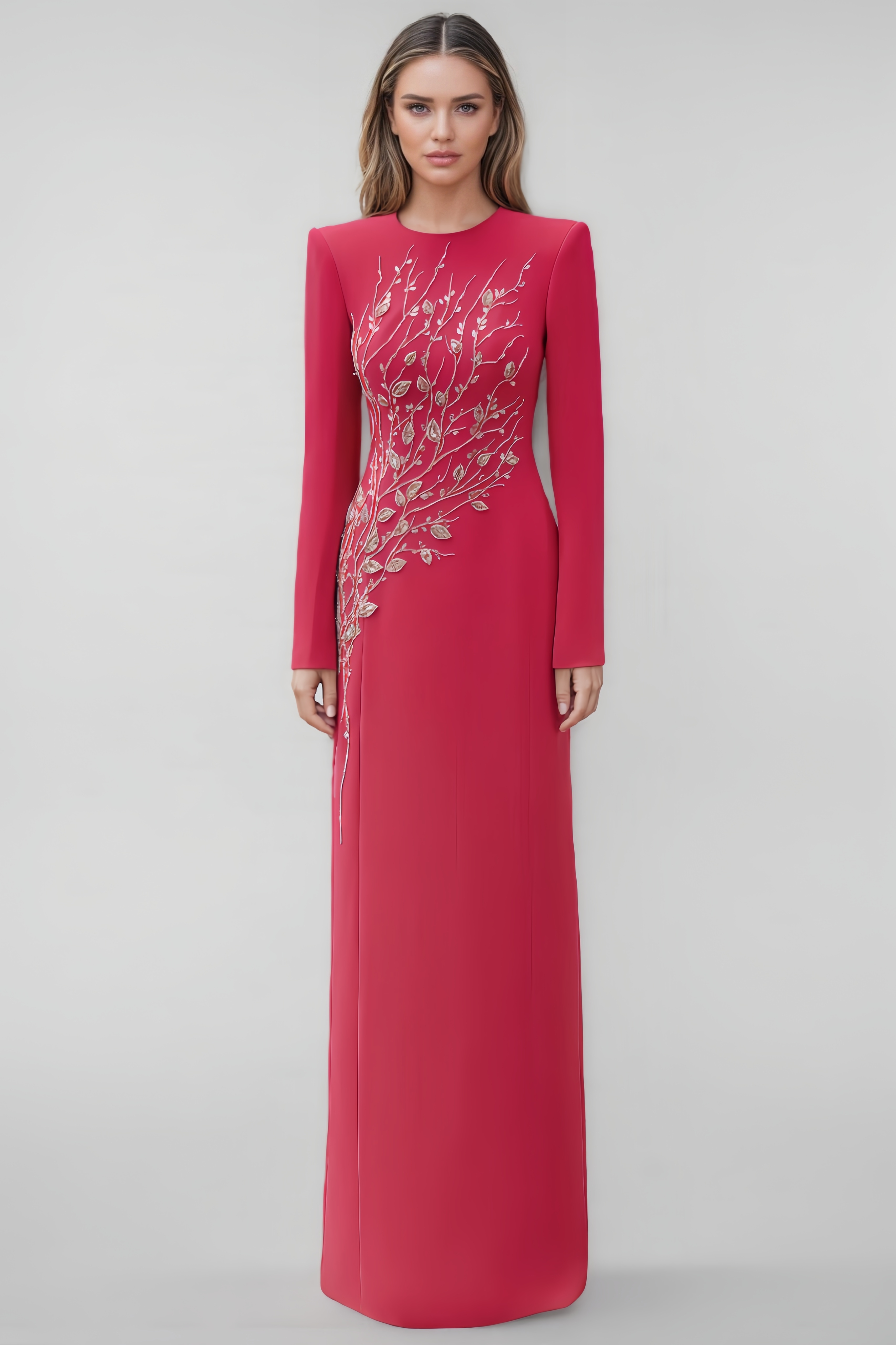 Sama Padded Shoulder Crystal Embellished Maxi Dress