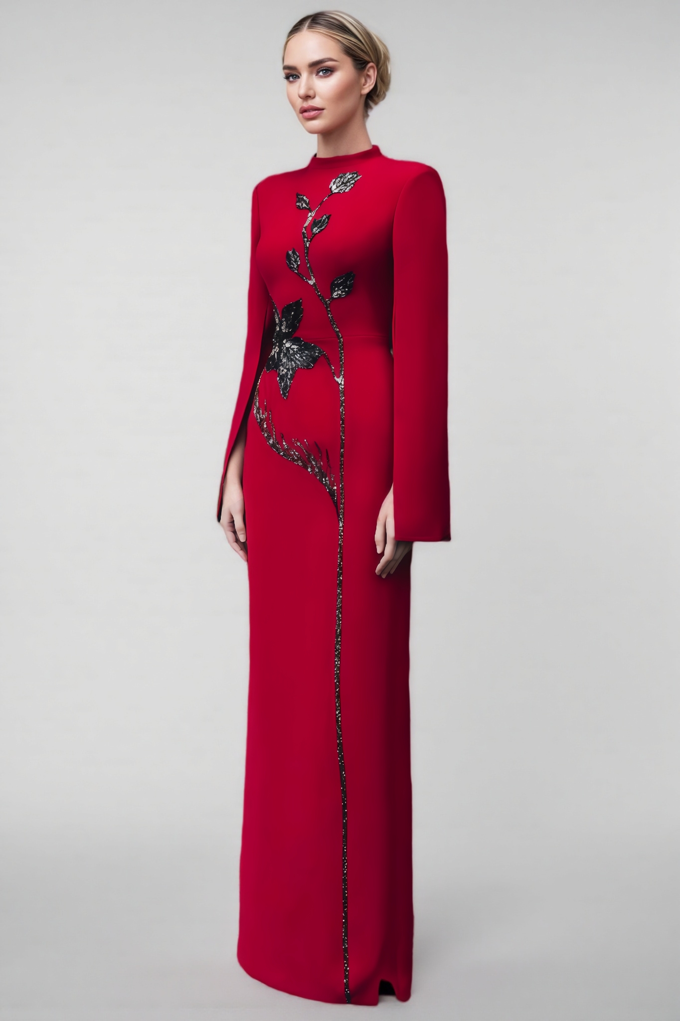 Cape Sleeve Back Slit Maxi Dress