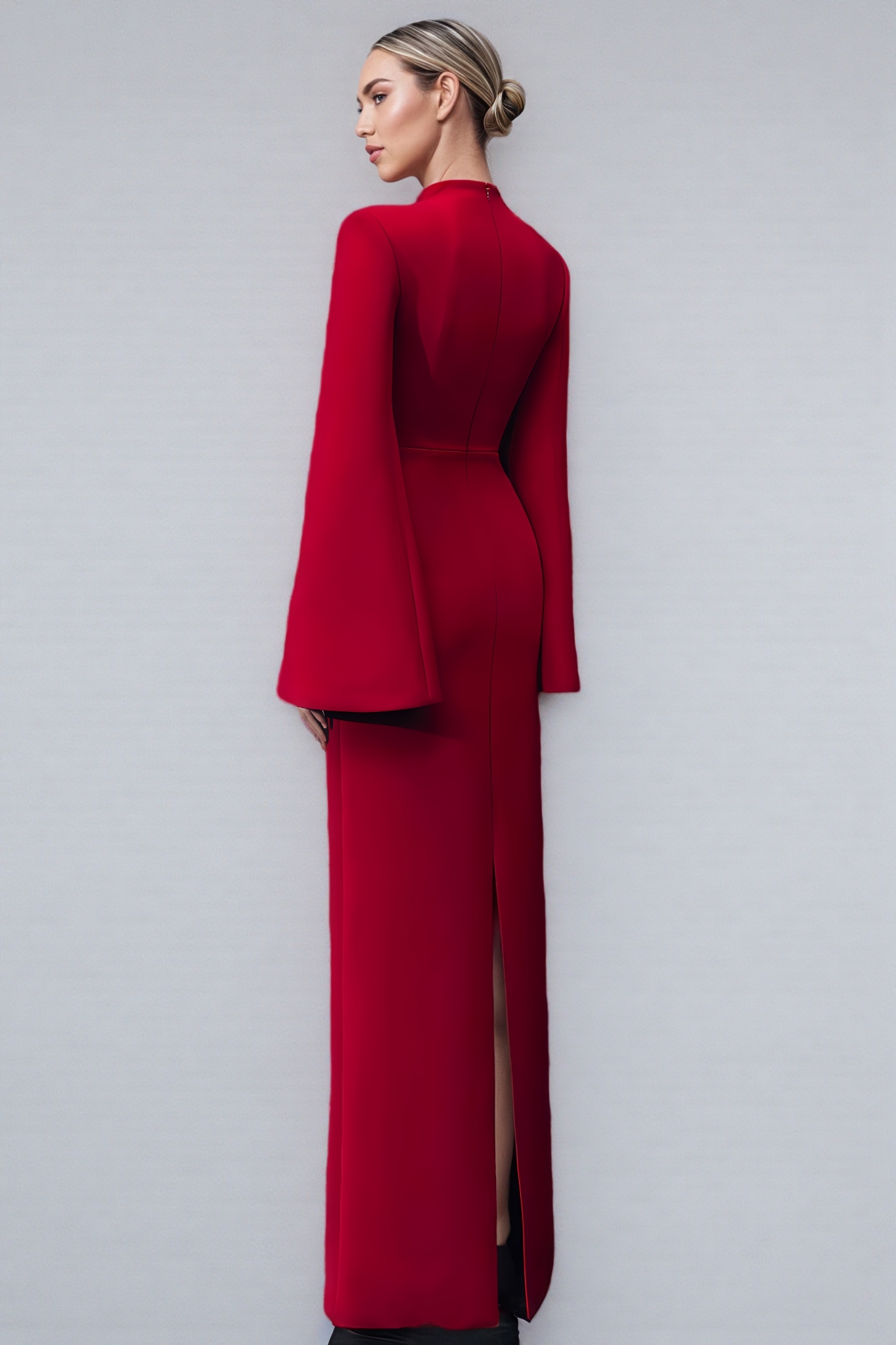 Cape Sleeve Back Slit Maxi Dress