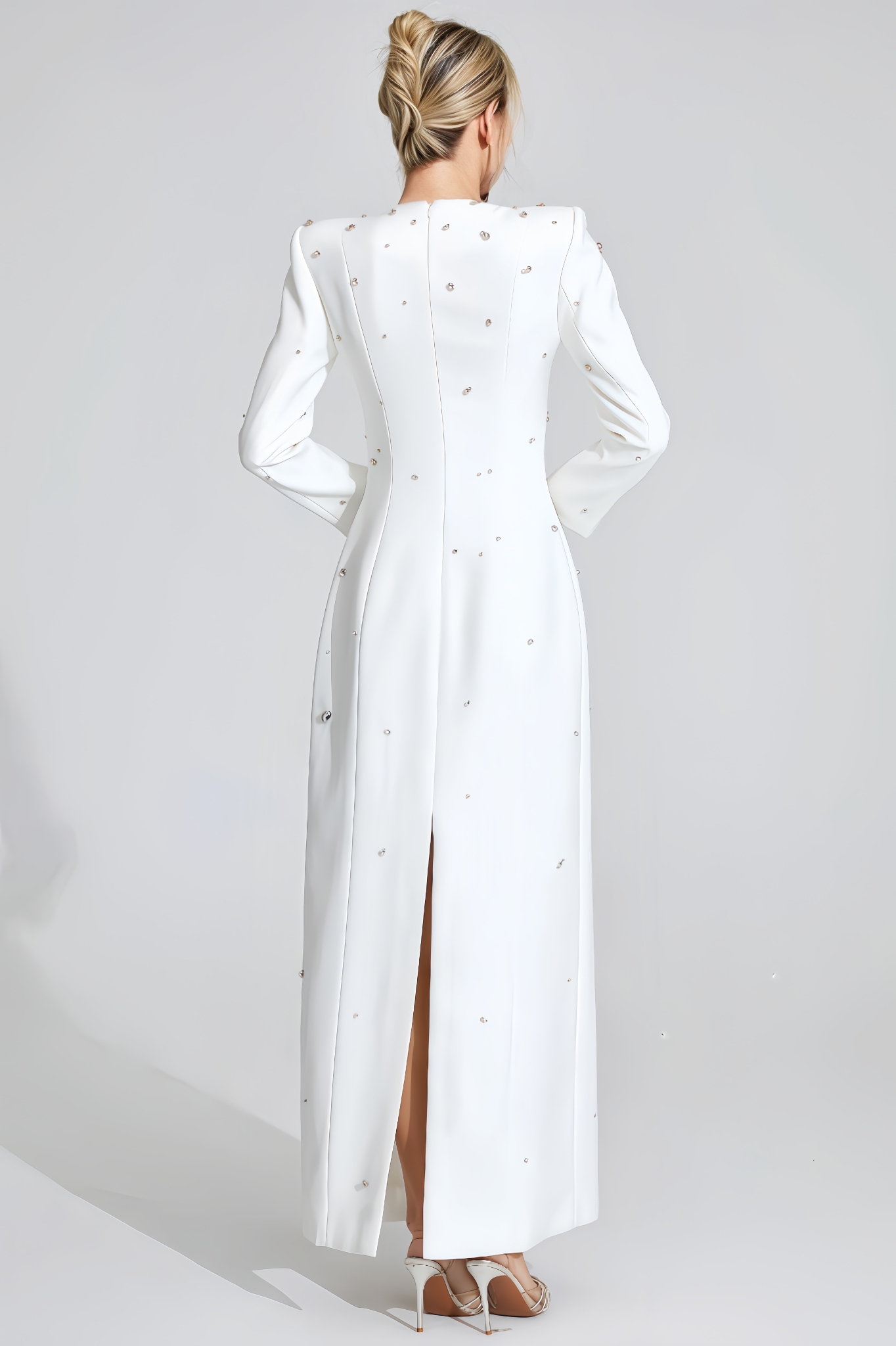 Clara White Diamond Long Sleeve Maxi Dress