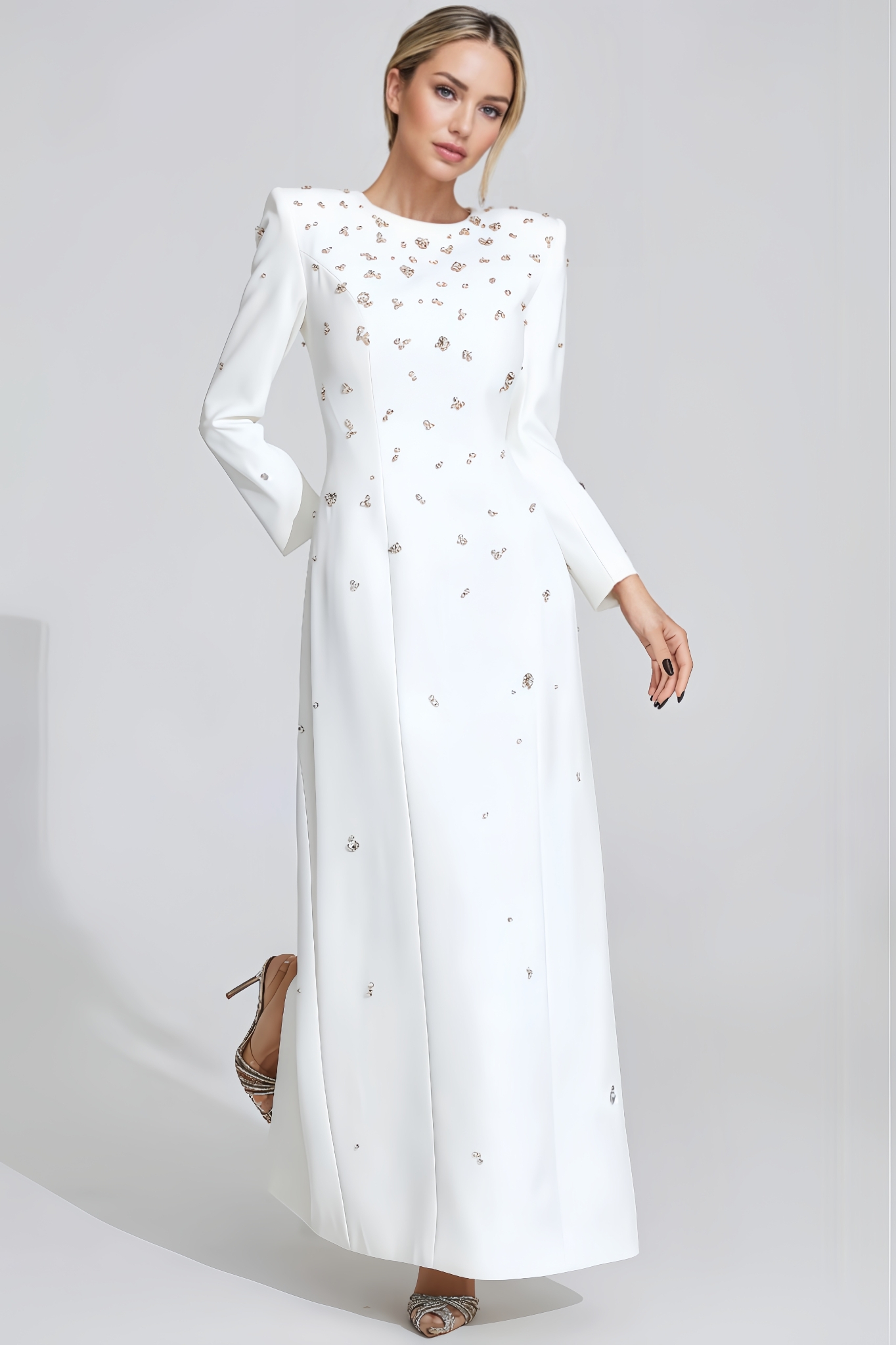 Clara White Diamond Long Sleeve Maxi Dress