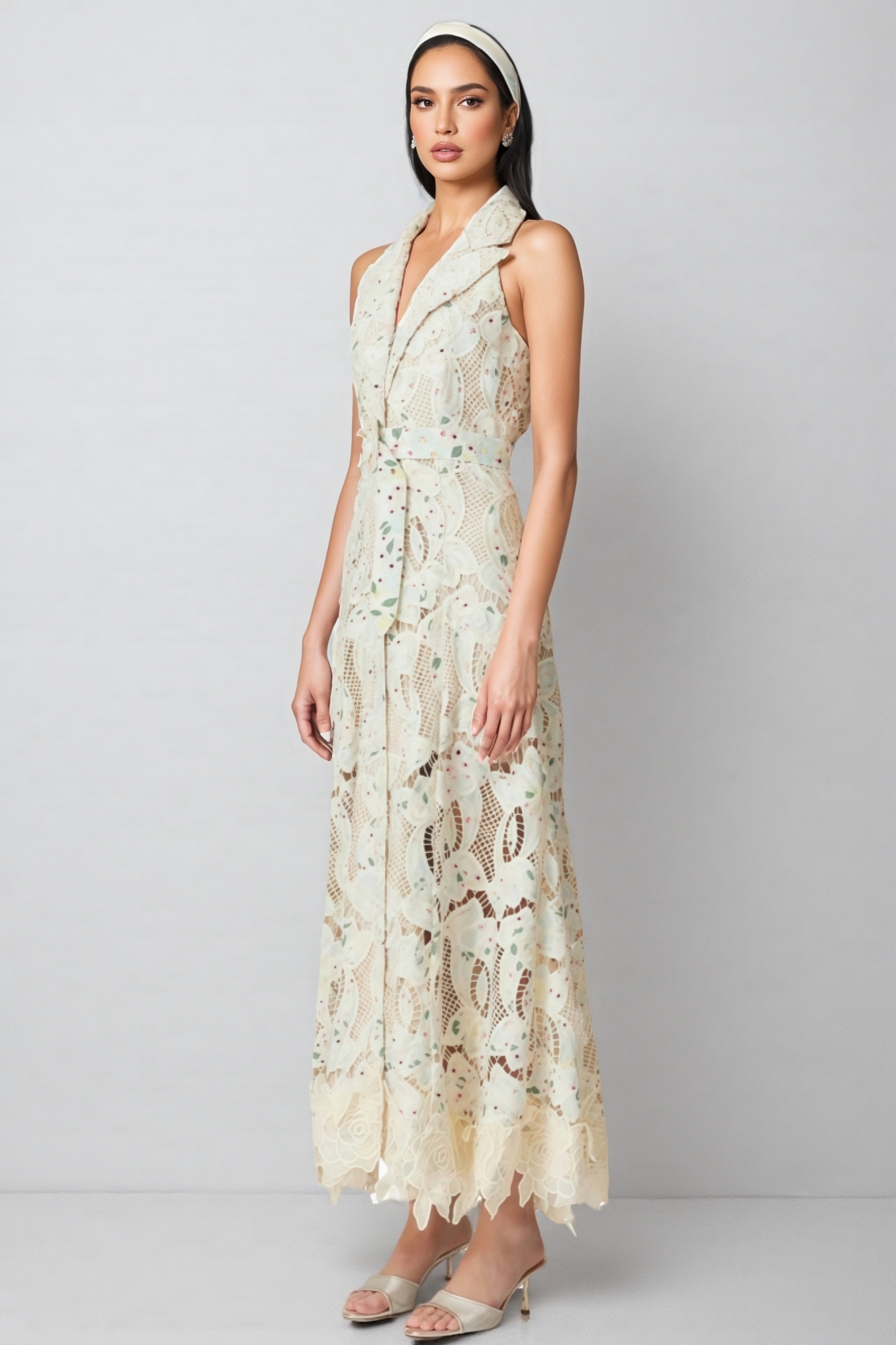 Harld White Lace Floral Maxi Dress