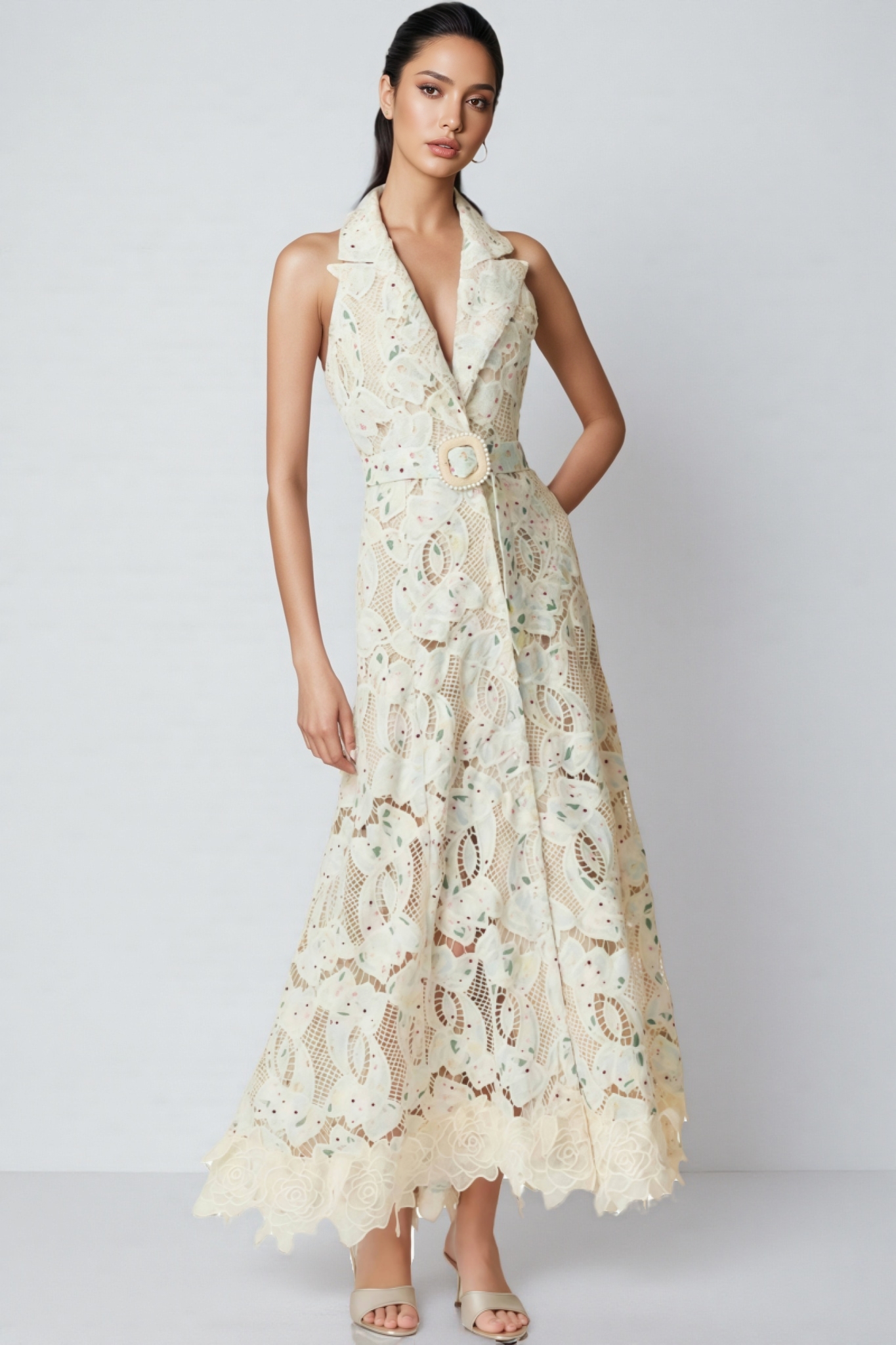 Harld White Lace Floral Maxi Dress
