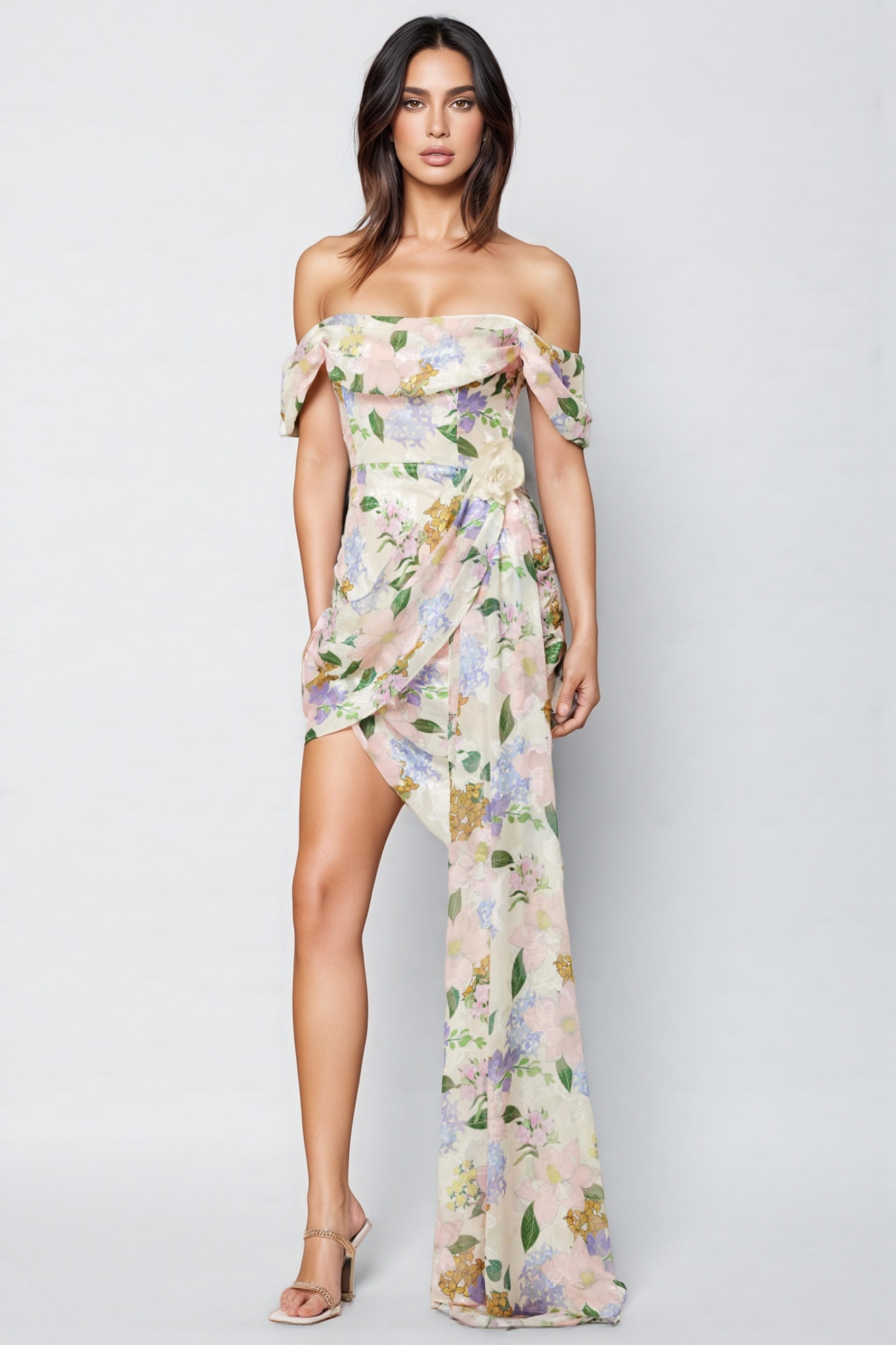 Amansd Floral High Waist Midi Dress