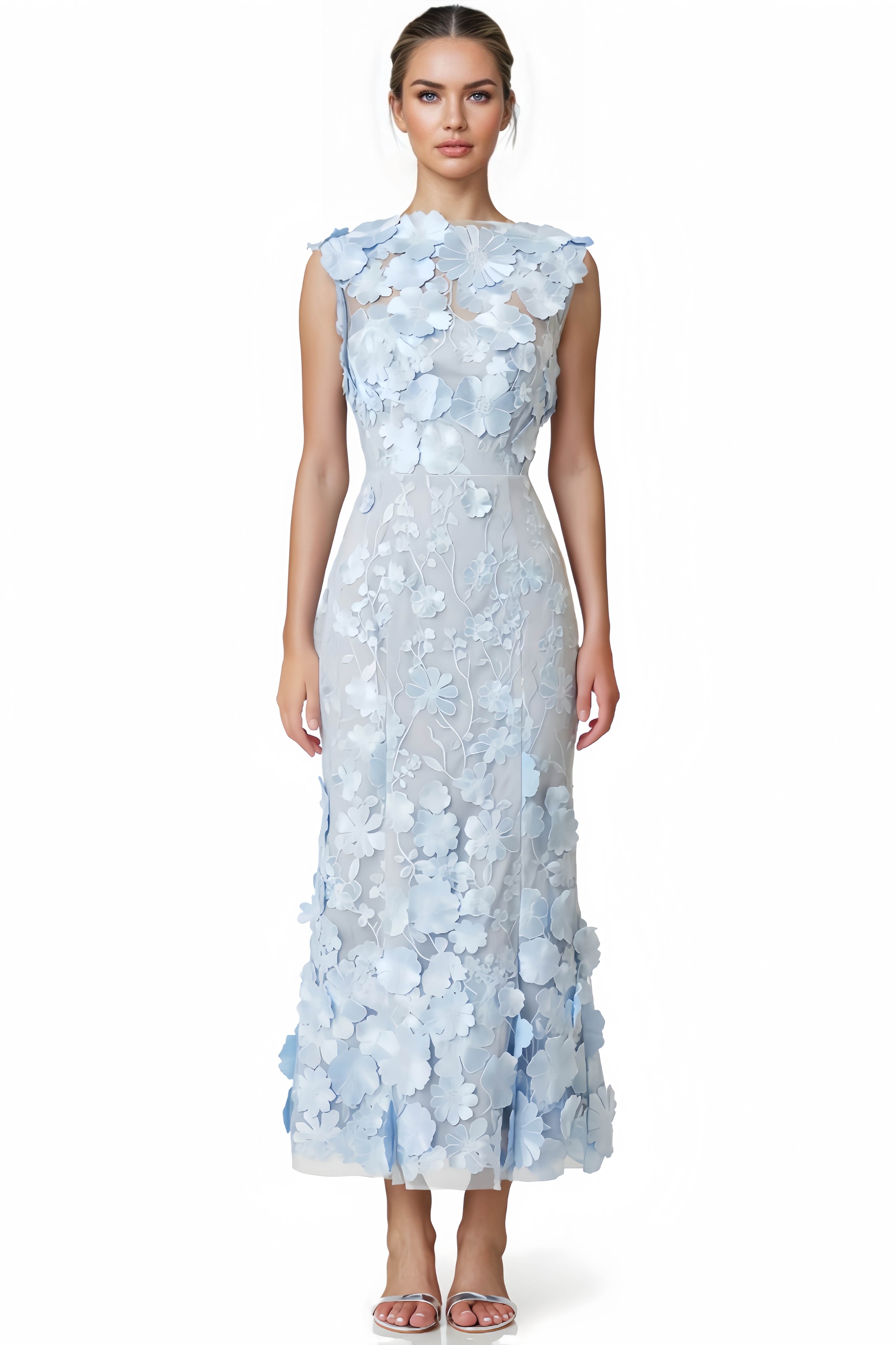 3D Floral Midi Dress