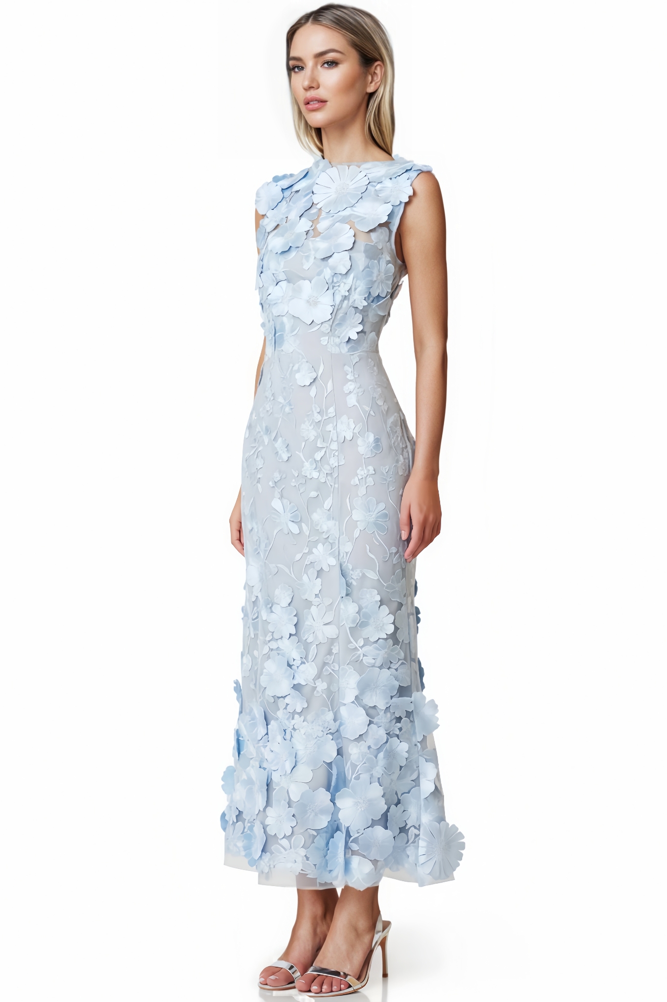 3D Floral Midi Dress