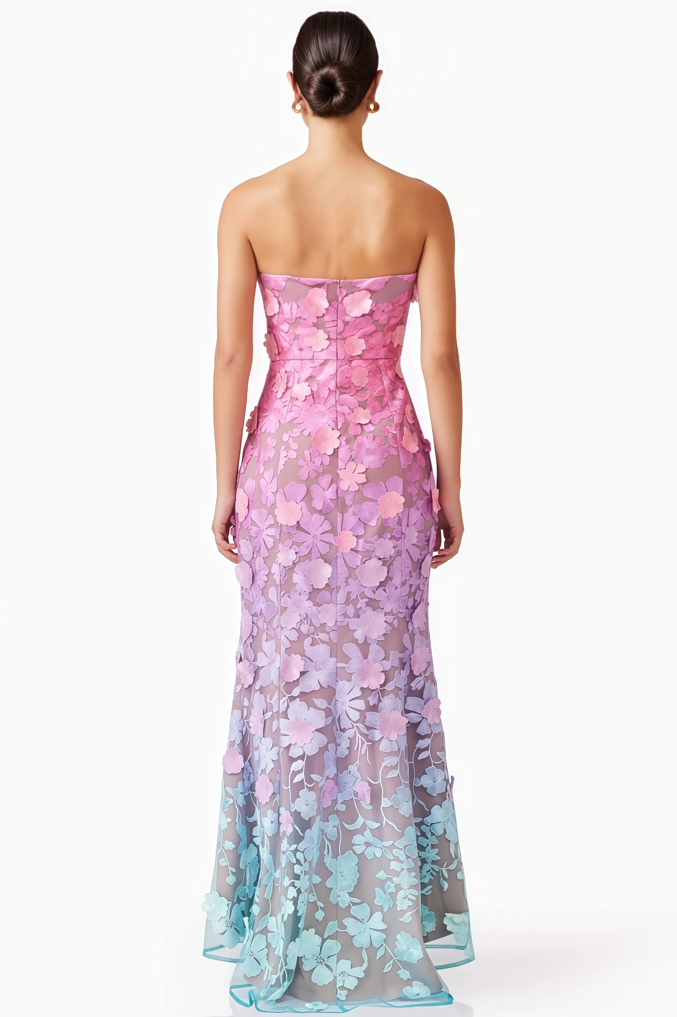 Eudora 3D Floral Gradient Halter-Neck Maxi Dress
