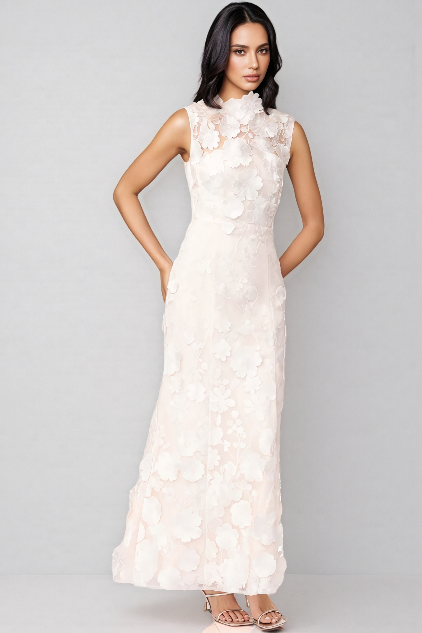 Jastet Embroidered 3D Floral Maxi Dress