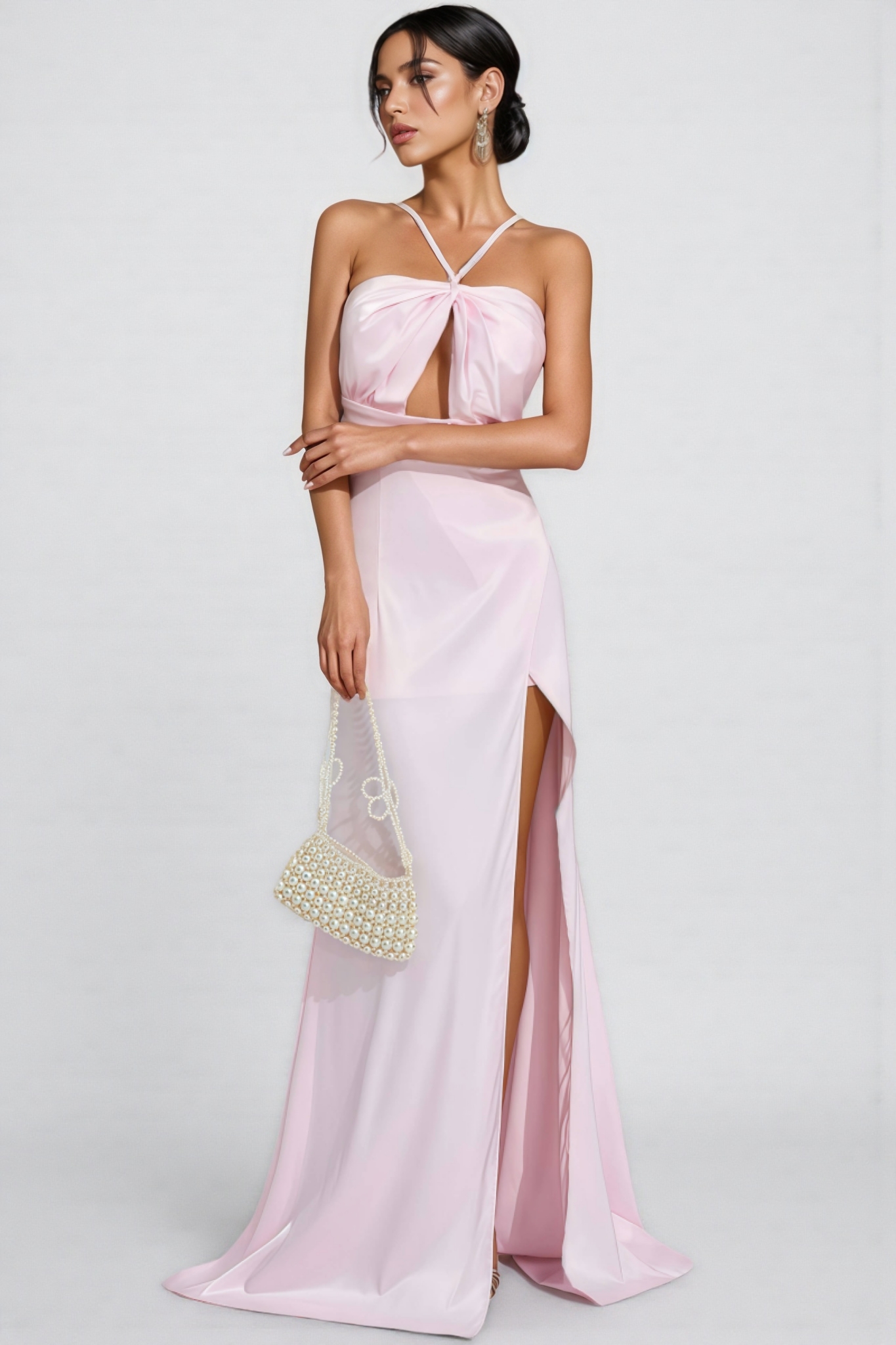 Baile Pink Slit Halter Maxi Dress