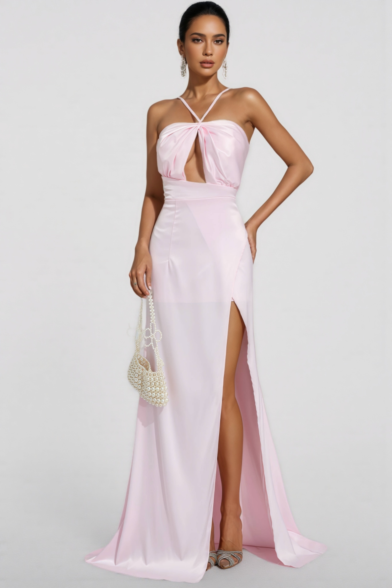 Baile Pink Slit Halter Maxi Dress