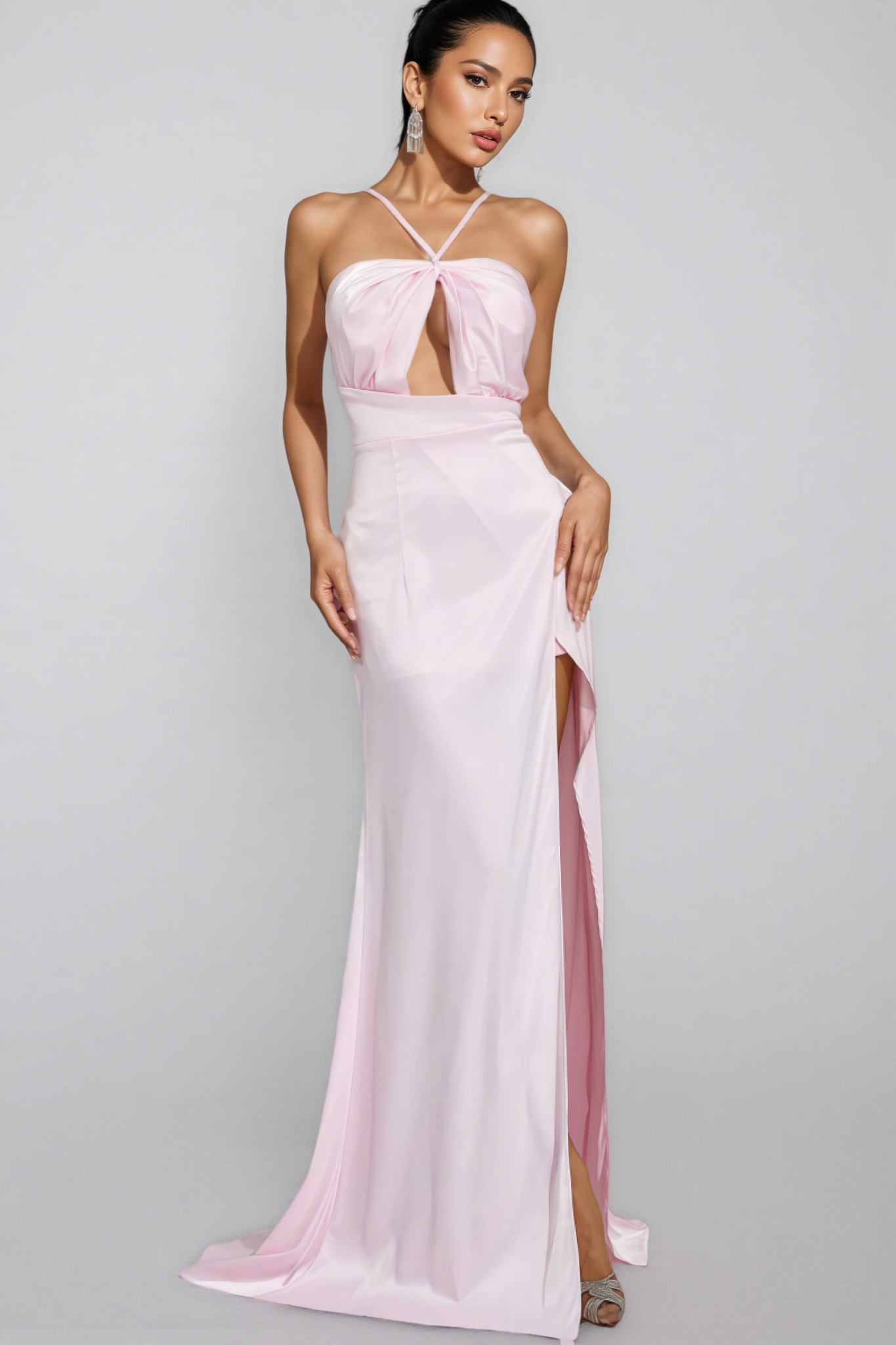 Baile Pink Slit Halter Maxi Dress
