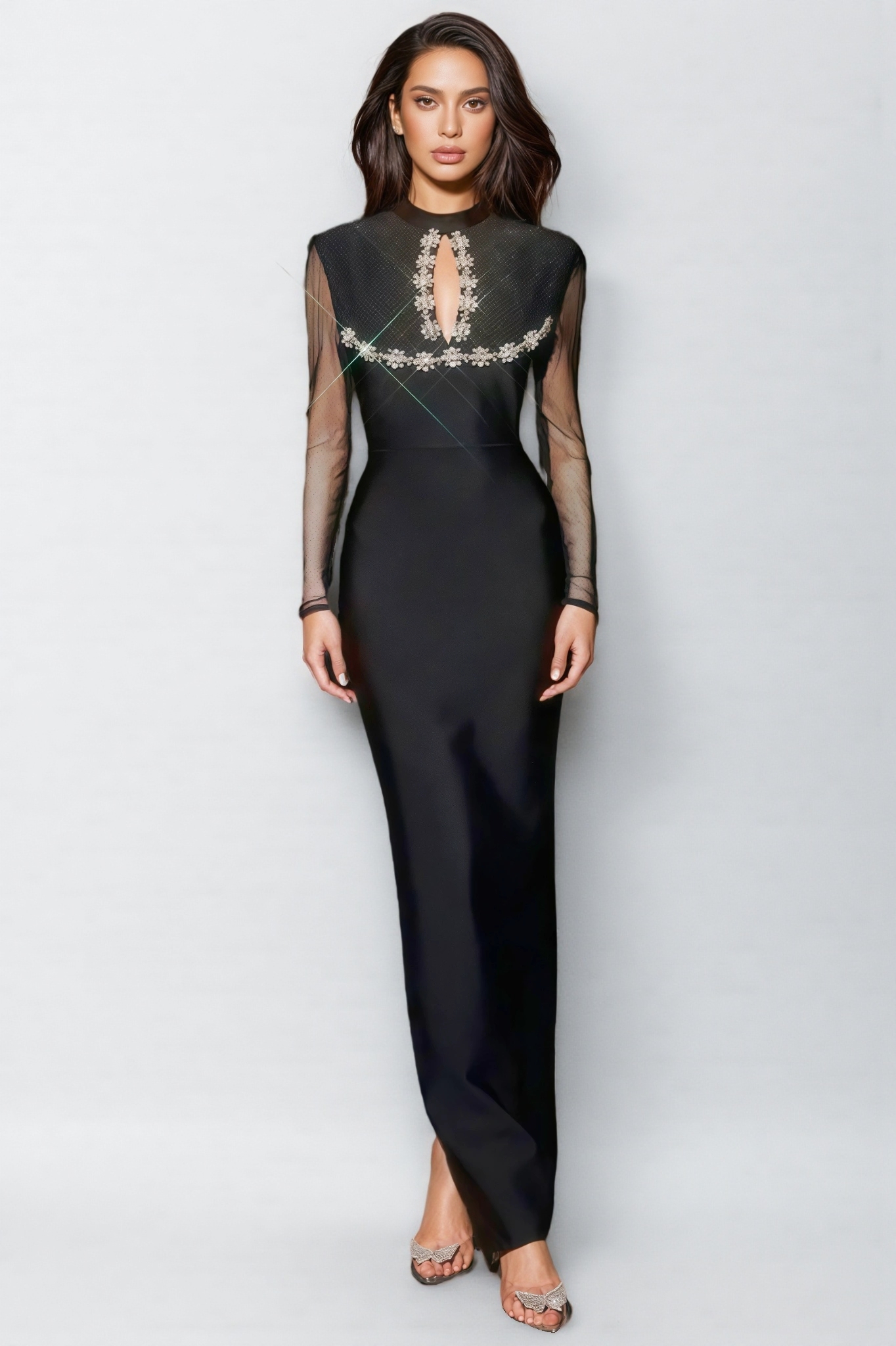 Romelle Cutout Crystal Bandage Maxi Dress