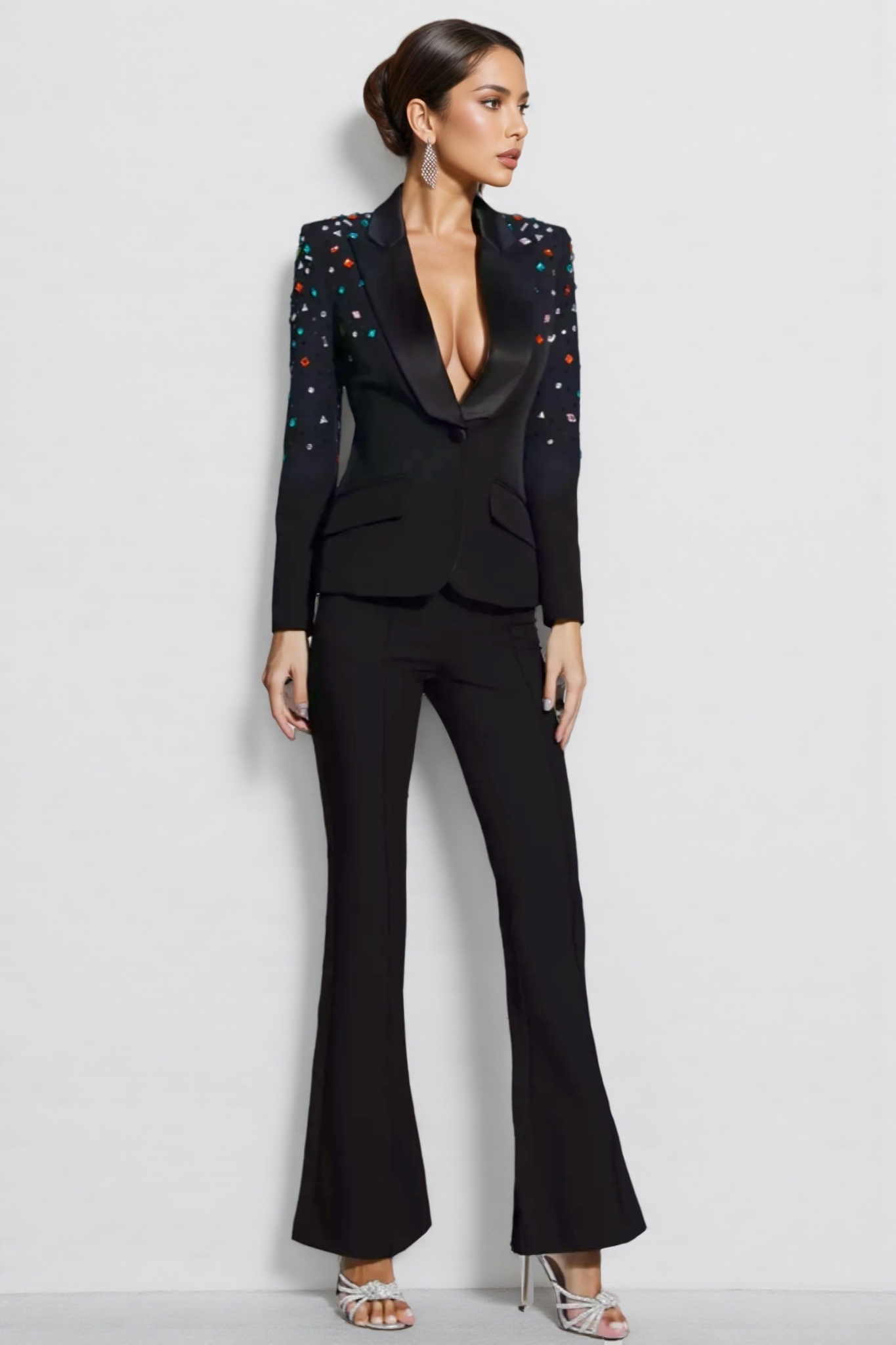 Celi Coloured Diamonds Blazer Set-Black