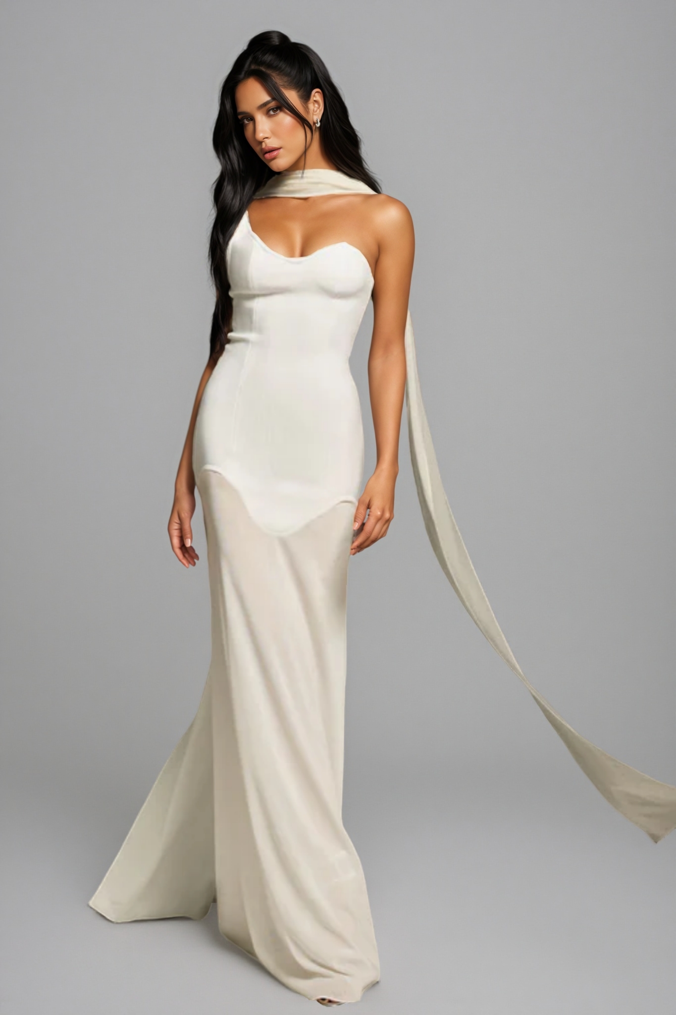 Tyvef Strapless Draped Bandage Maxi Dress