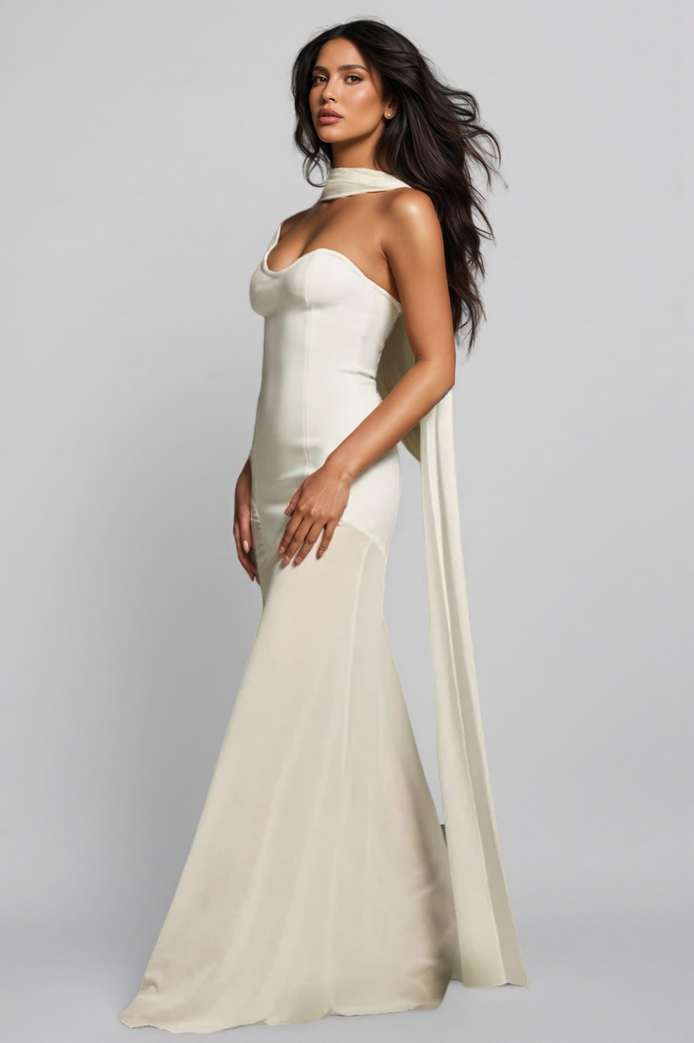 Tyvef Strapless Draped Bandage Maxi Dress