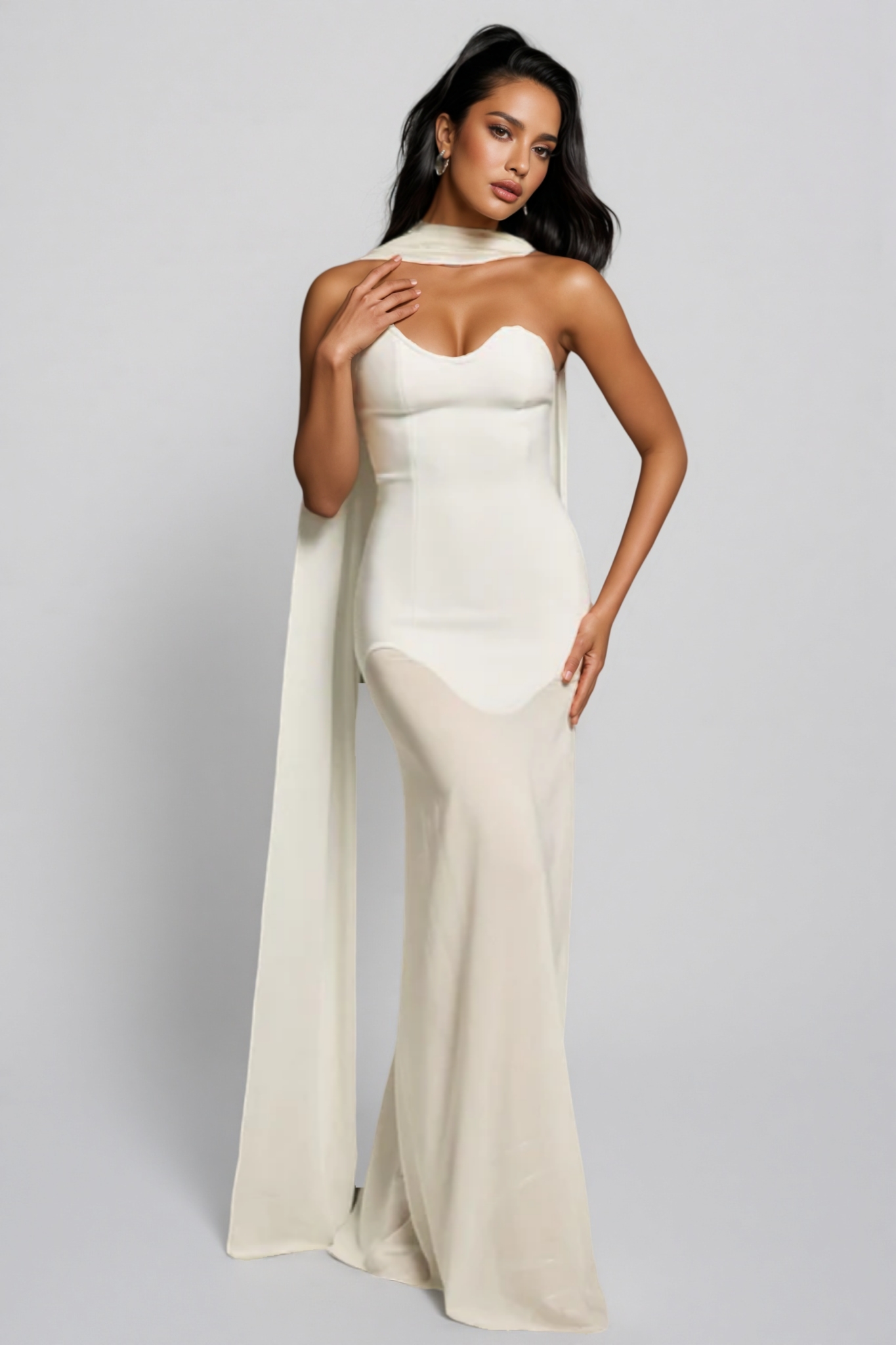 Tyvef Strapless Draped Bandage Maxi Dress