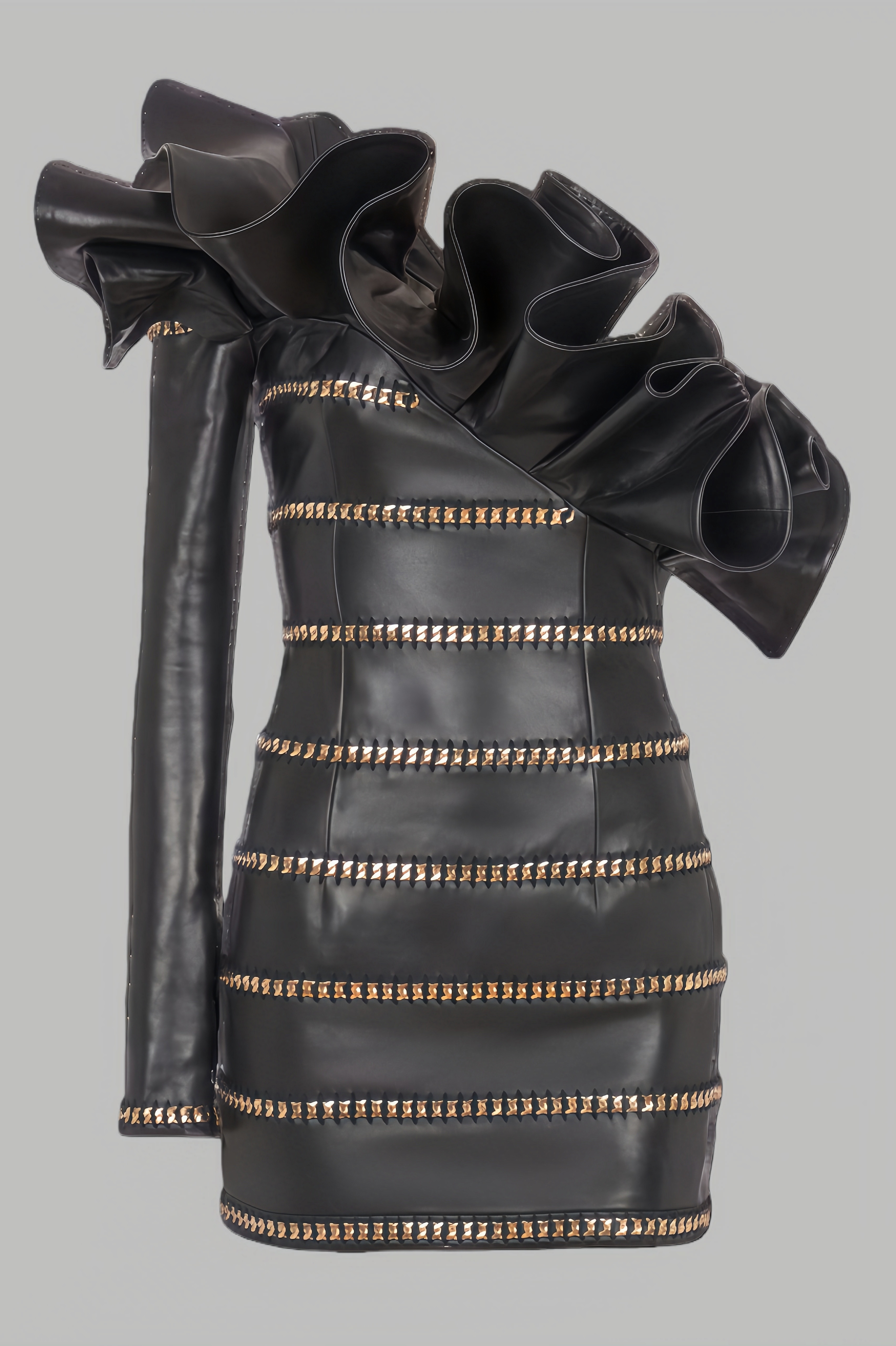 Ythairs Asymmetric Leather Bodycon Mini Dress