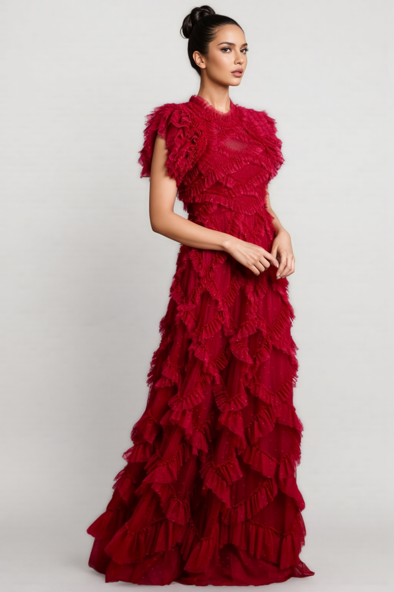 Luni Red Ruffle Lace Maxi Dress