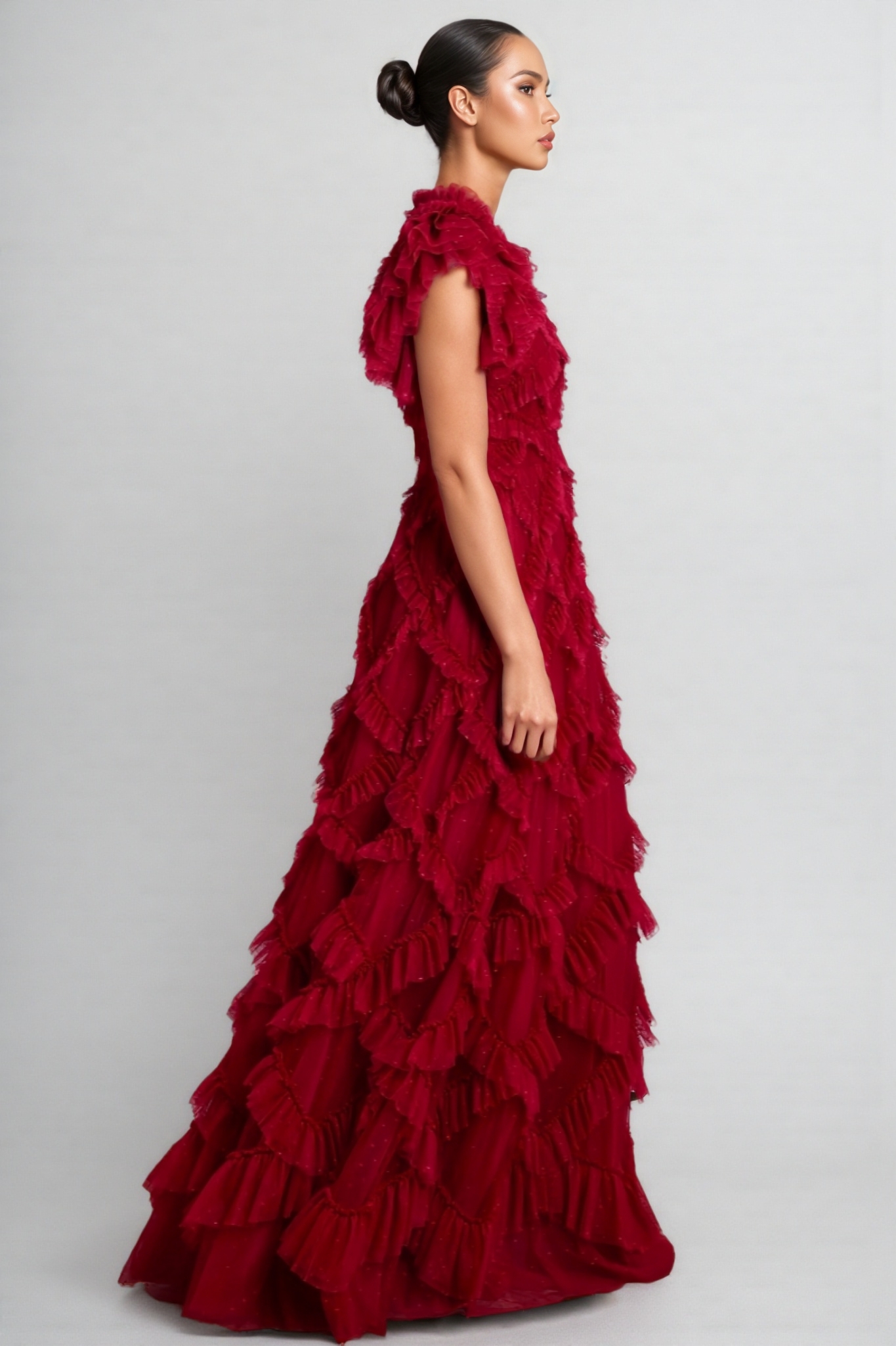 Luni Red Ruffle Lace Maxi Dress