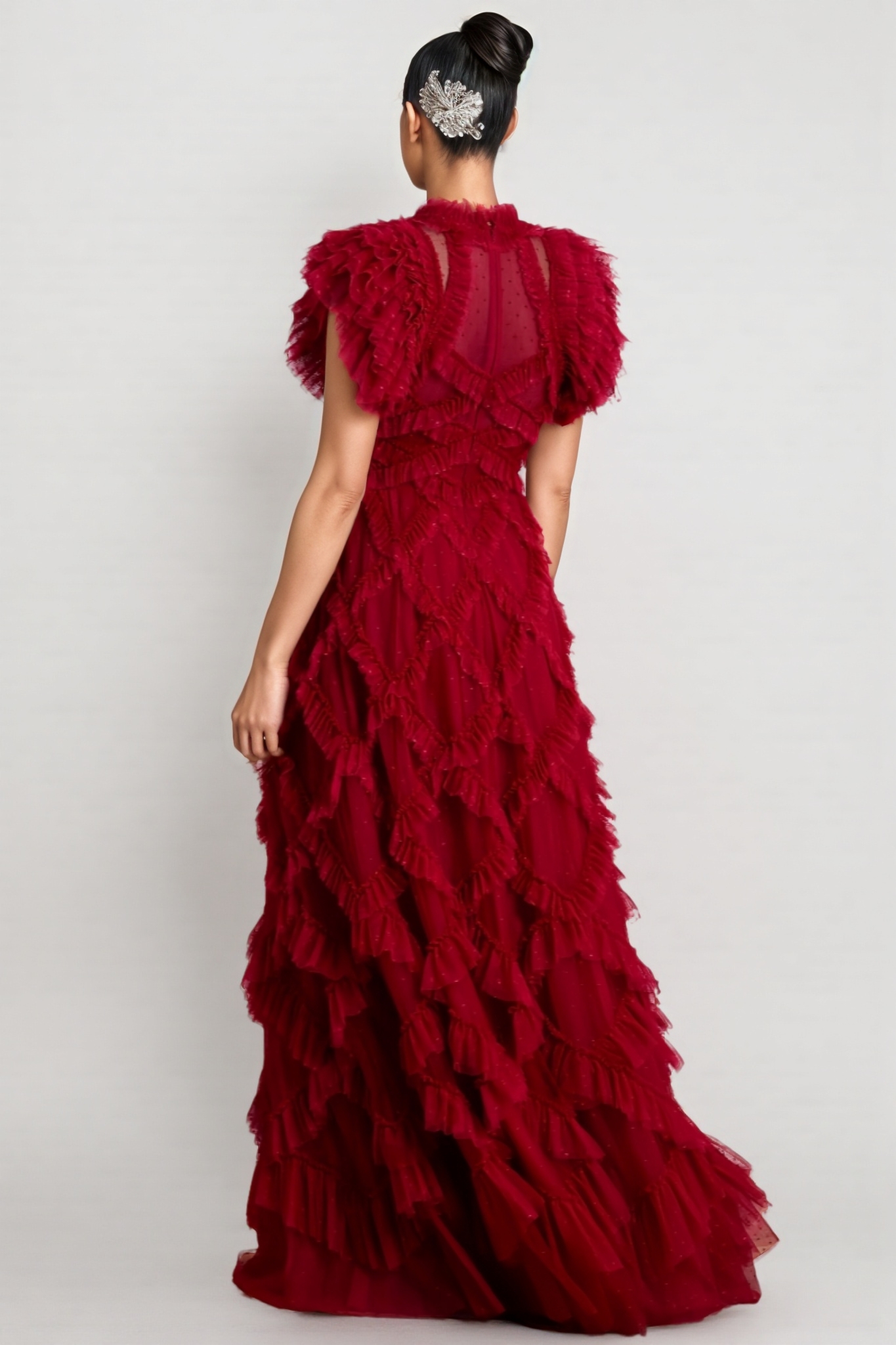 Luni Red Ruffle Lace Maxi Dress