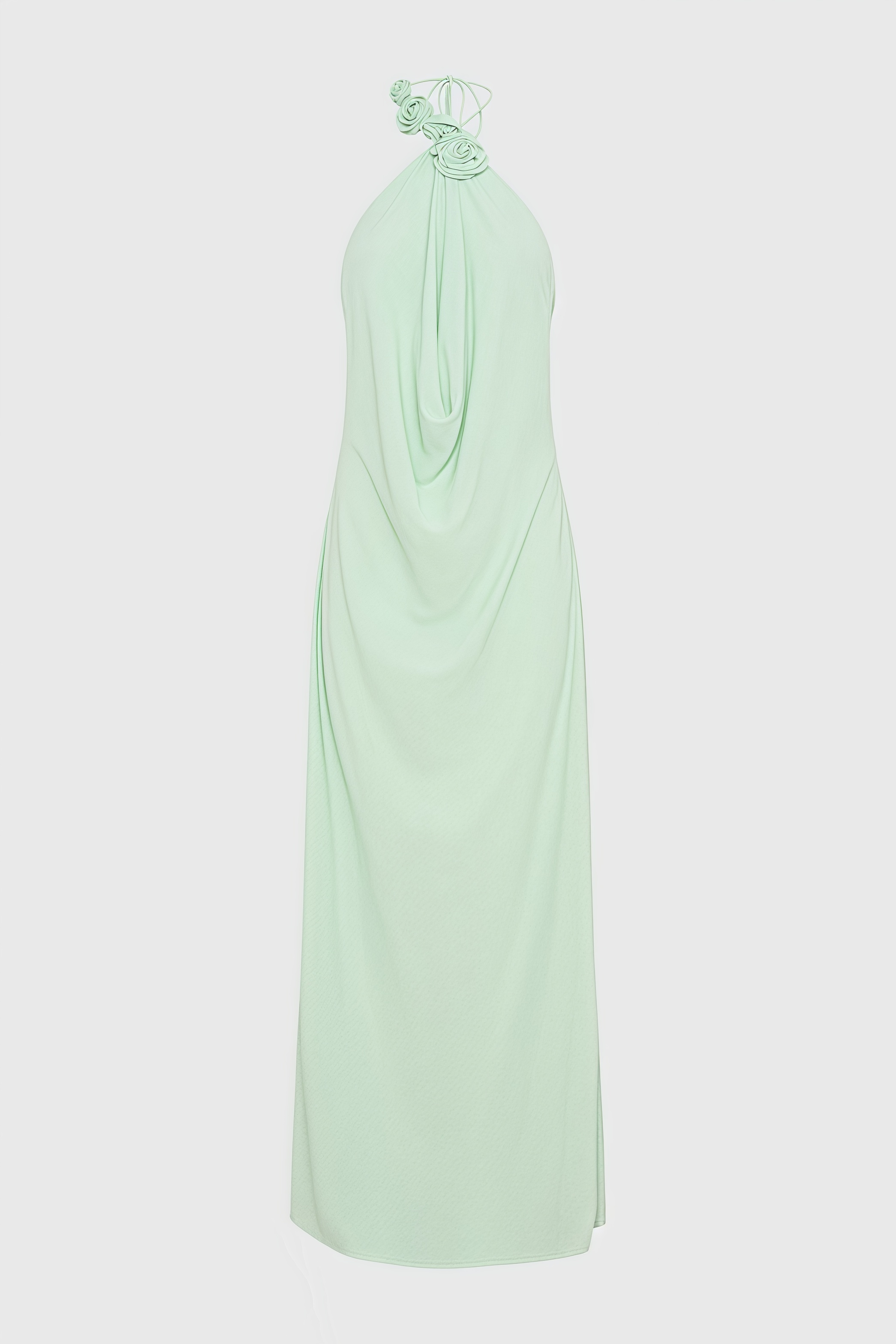Stellk Green Cowl Neck 3D Flower Maxi Dress