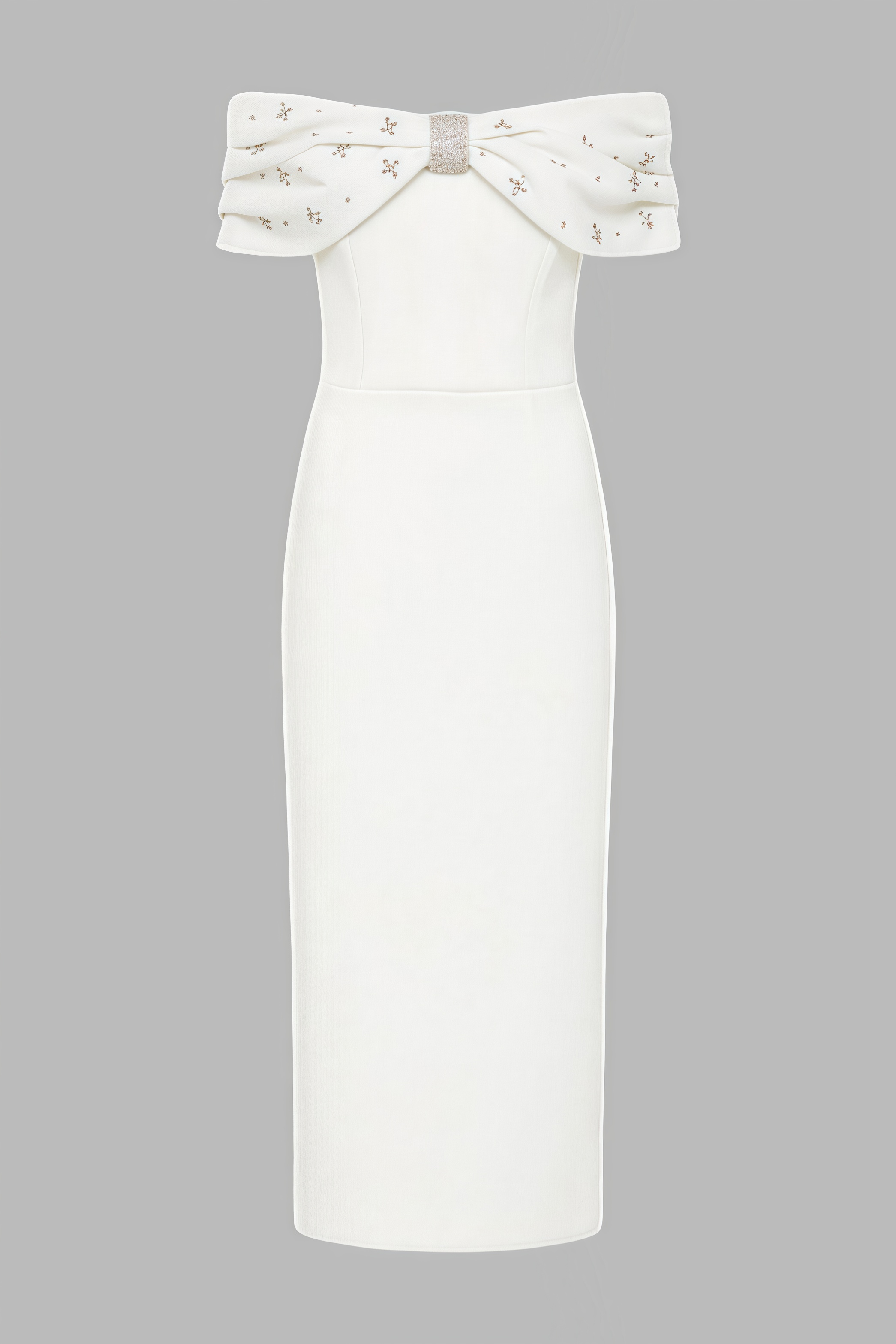 Zivaf White Beaded Rhinestone Midi Dress