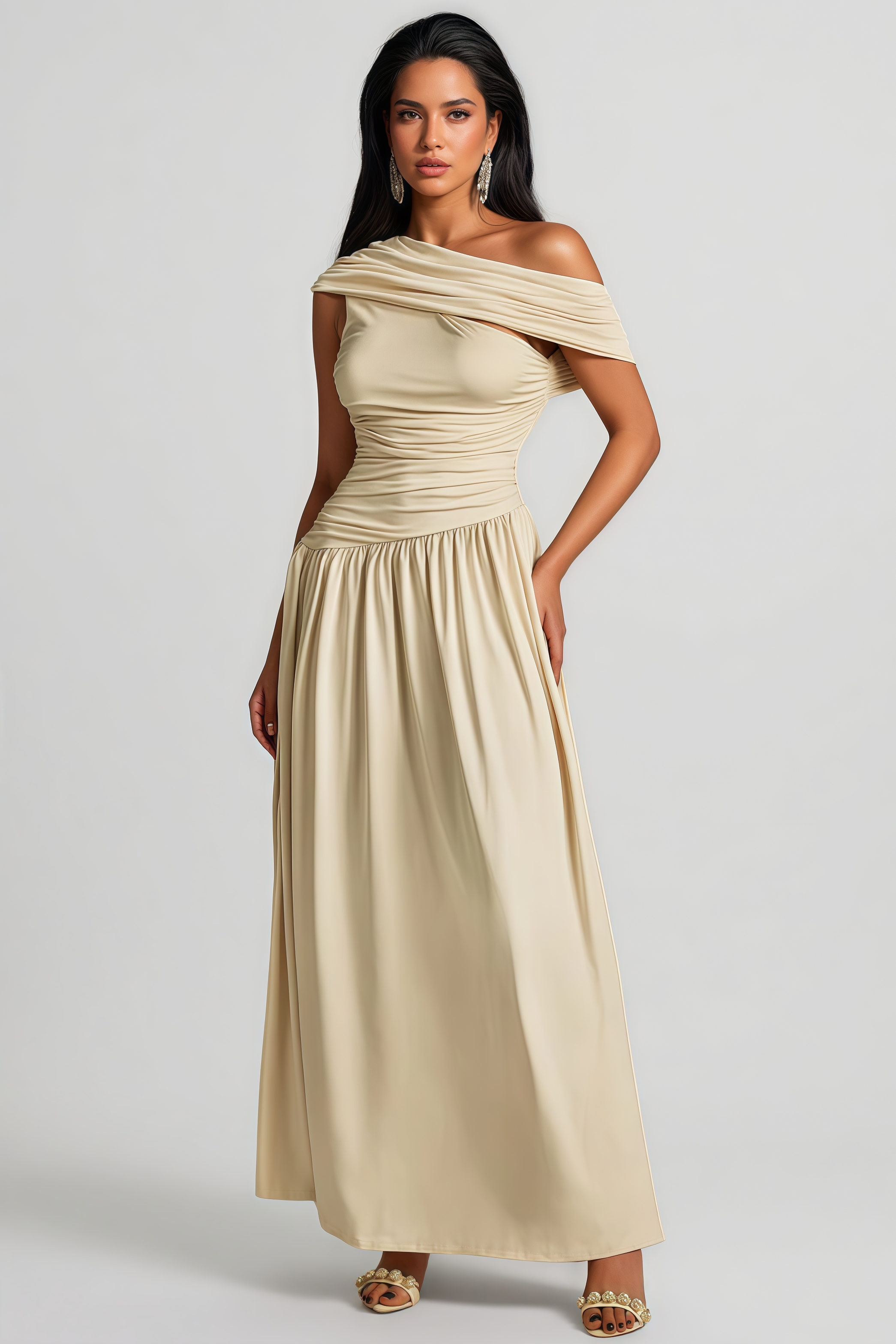 Ildrak One Shoulder Ruched Maxi Dress