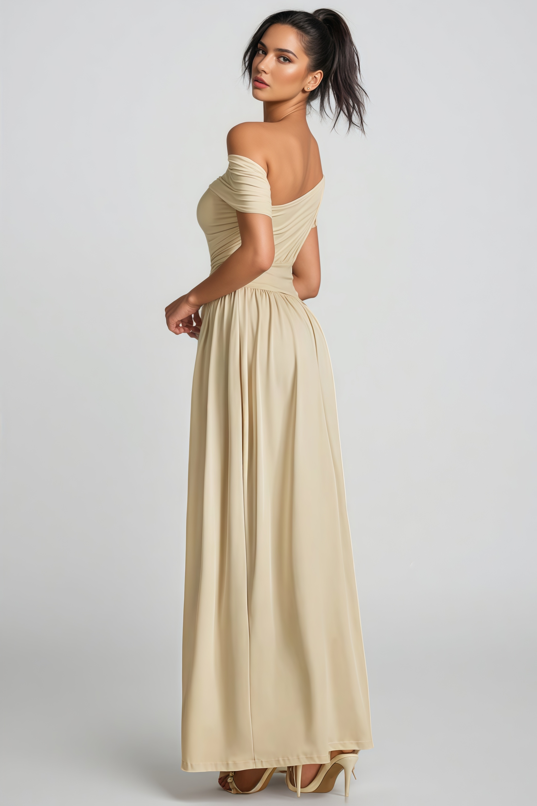 Ildrak One Shoulder Ruched Maxi Dress
